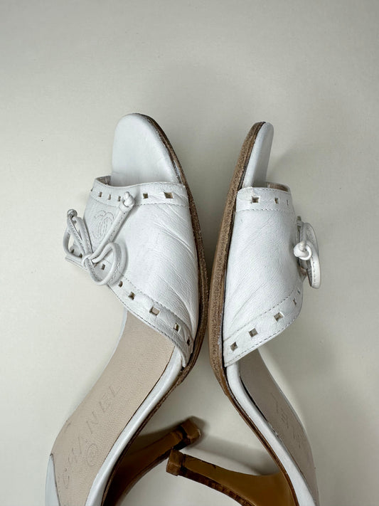 Chanel White Logo Sandals 35