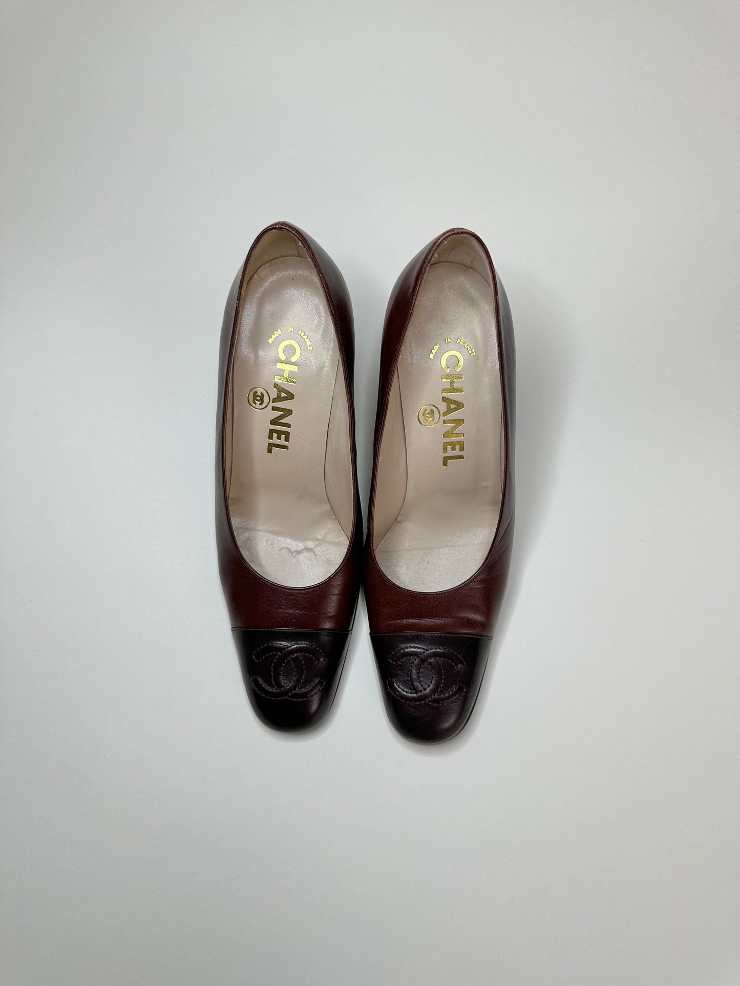 Chanel Burgundy Cap Toe Pumps 36