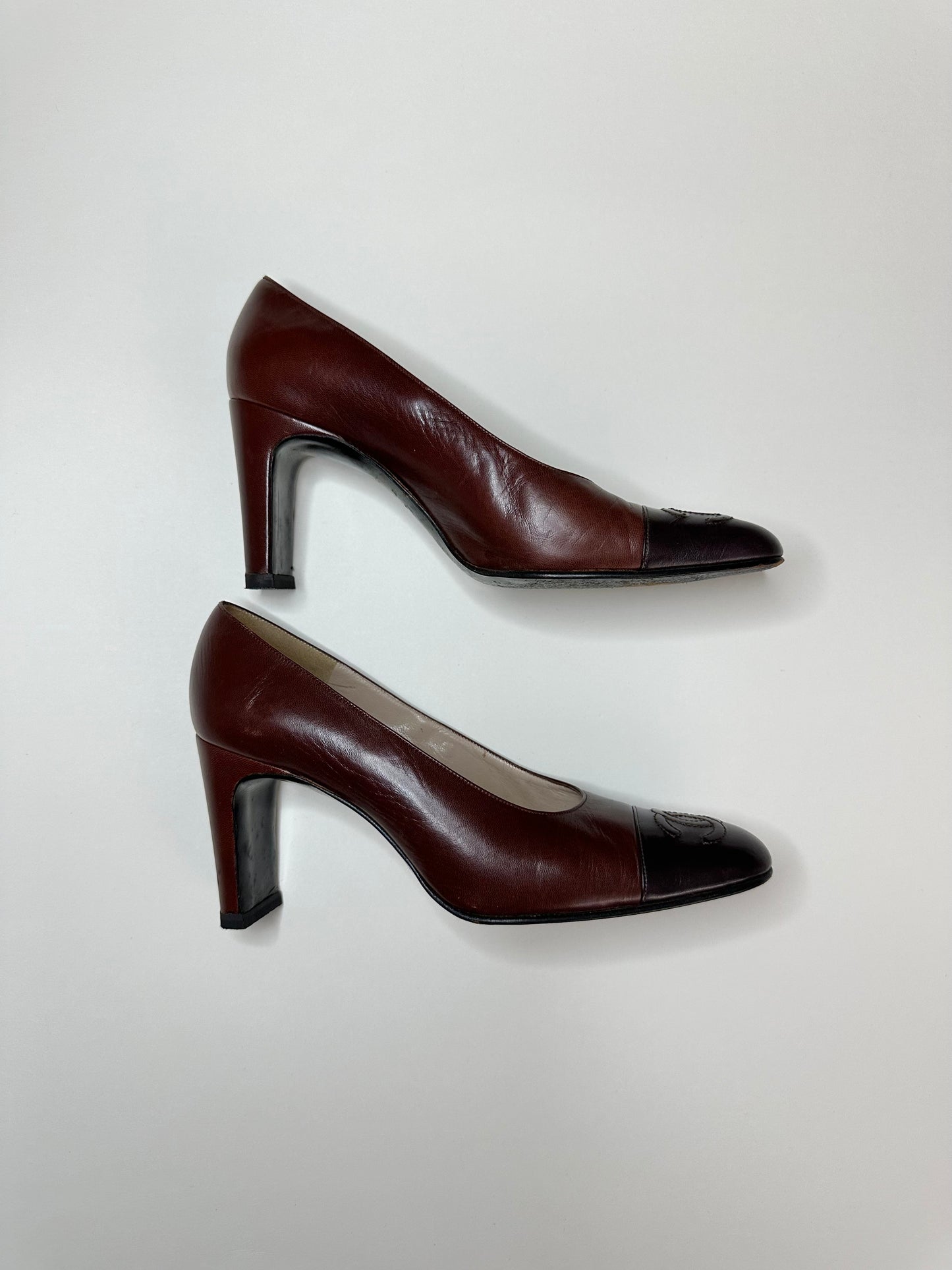 Chanel Burgundy Cap Toe Pumps 36