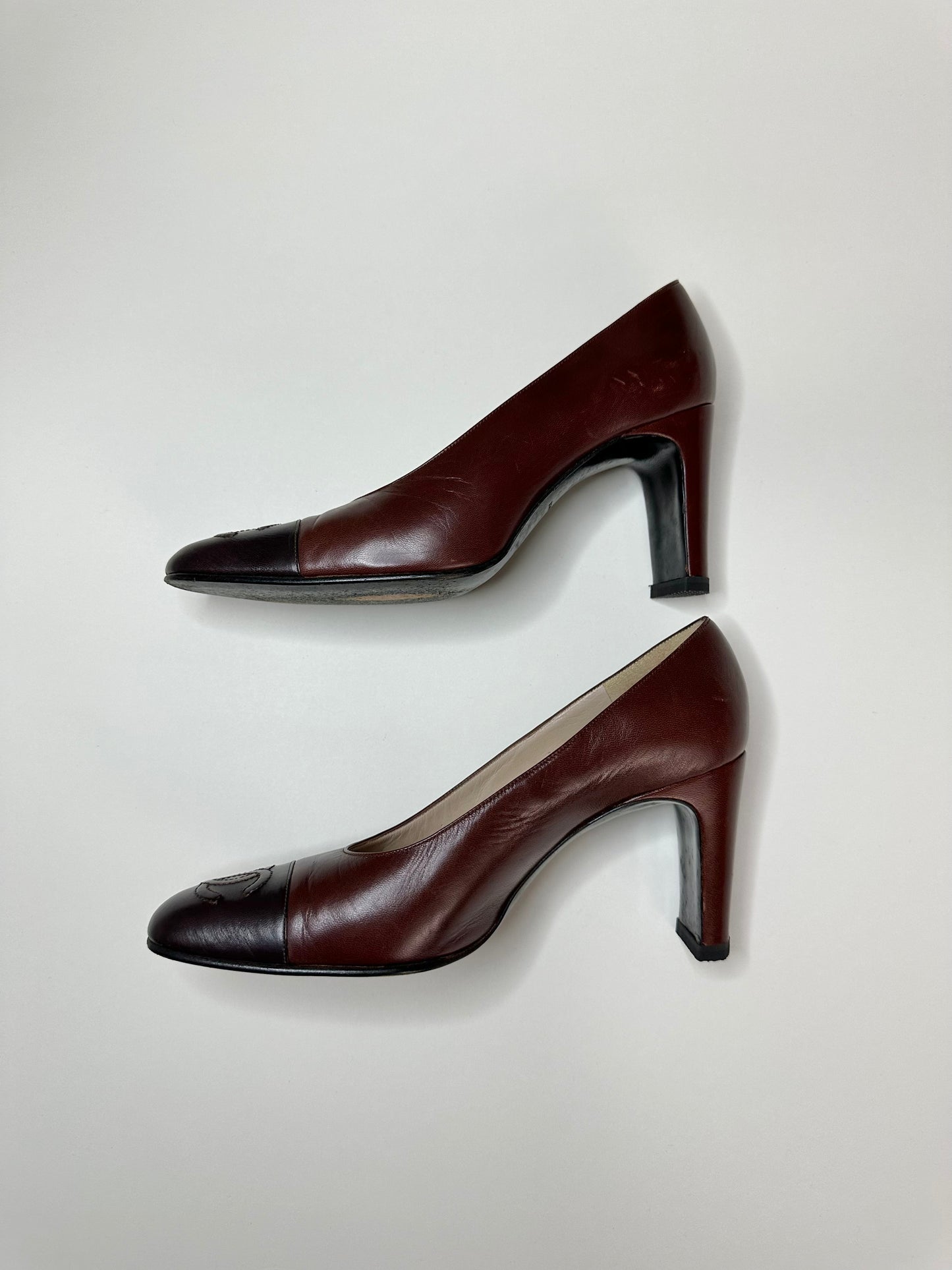 Chanel Burgundy Cap Toe Pumps 36