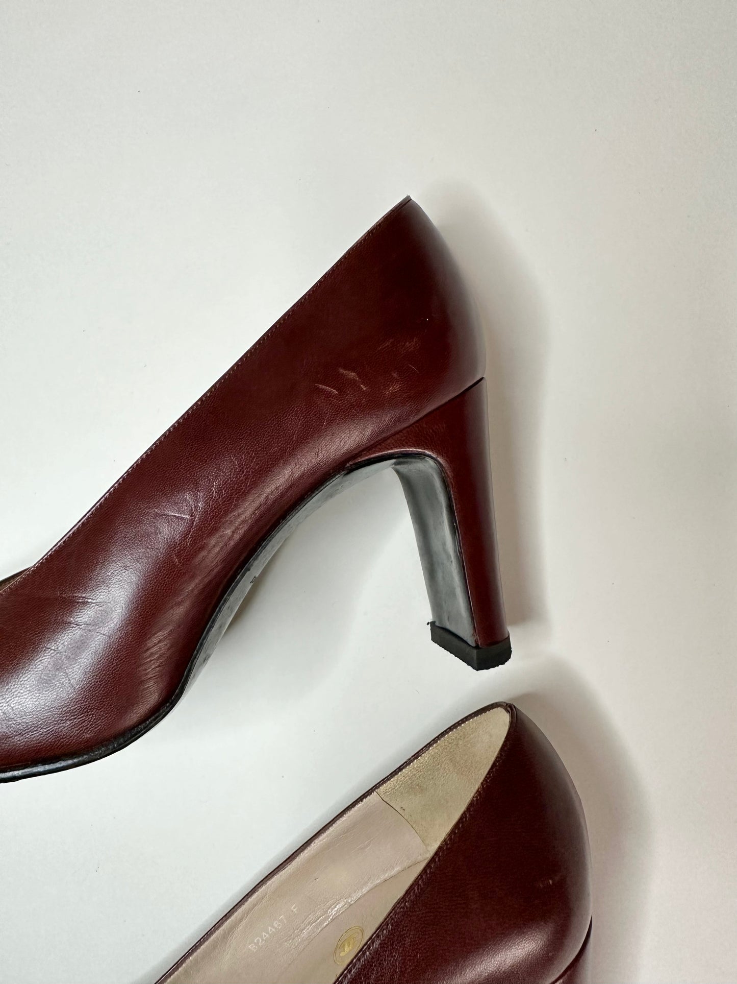 Chanel Burgundy Cap Toe Pumps 36