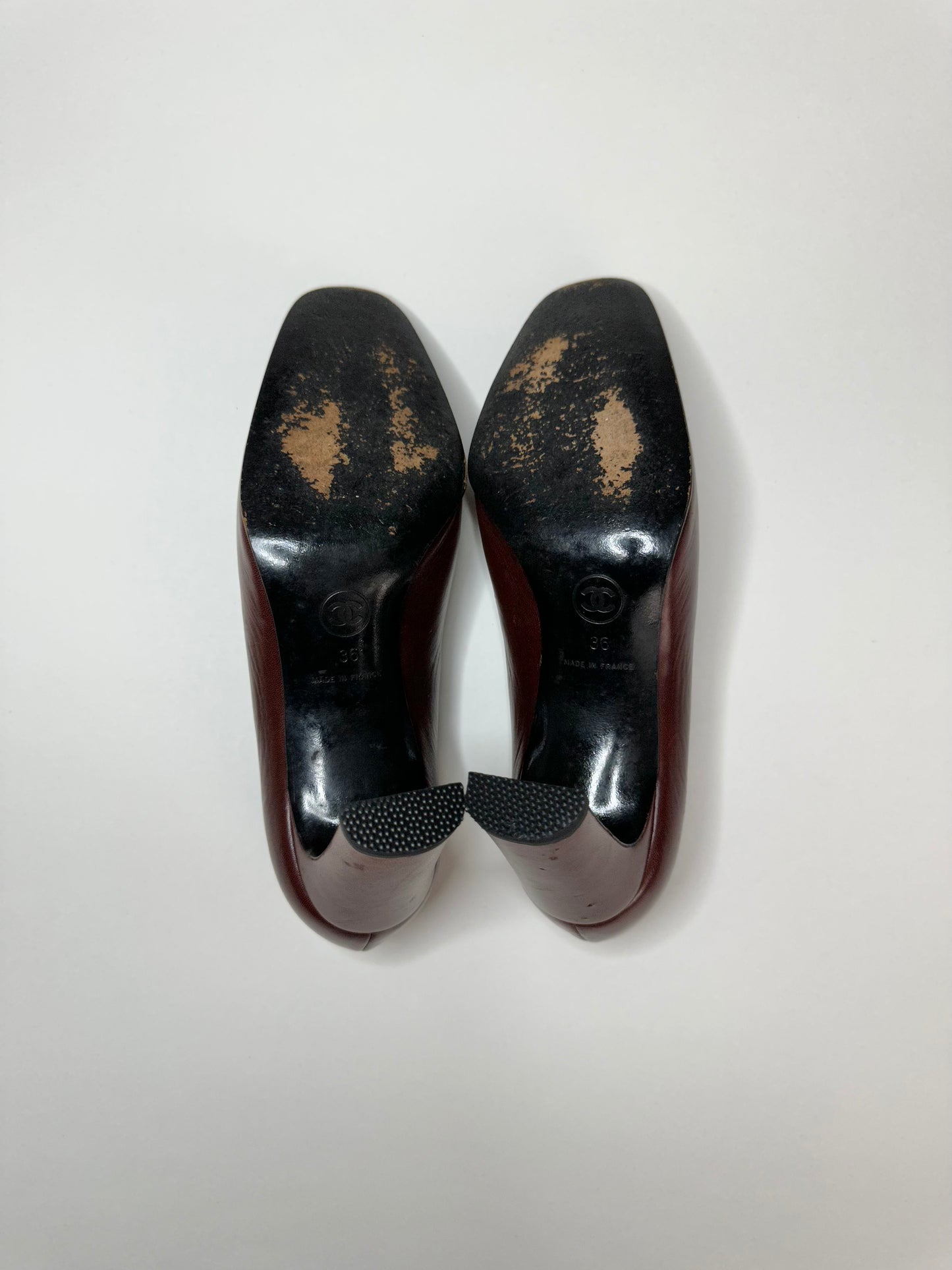 Chanel Burgundy Cap Toe Pumps 36