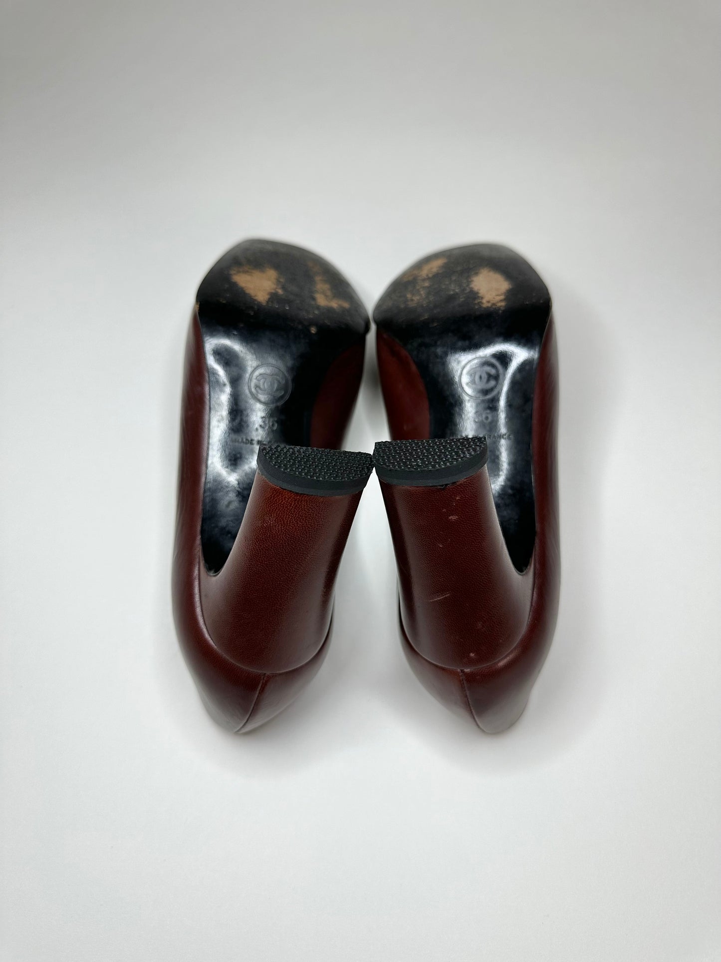 Chanel Burgundy Cap Toe Pumps 36