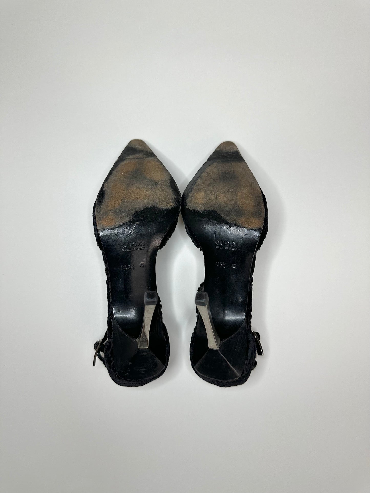 Gucci Velvet Monogram Strap Heels 35.5