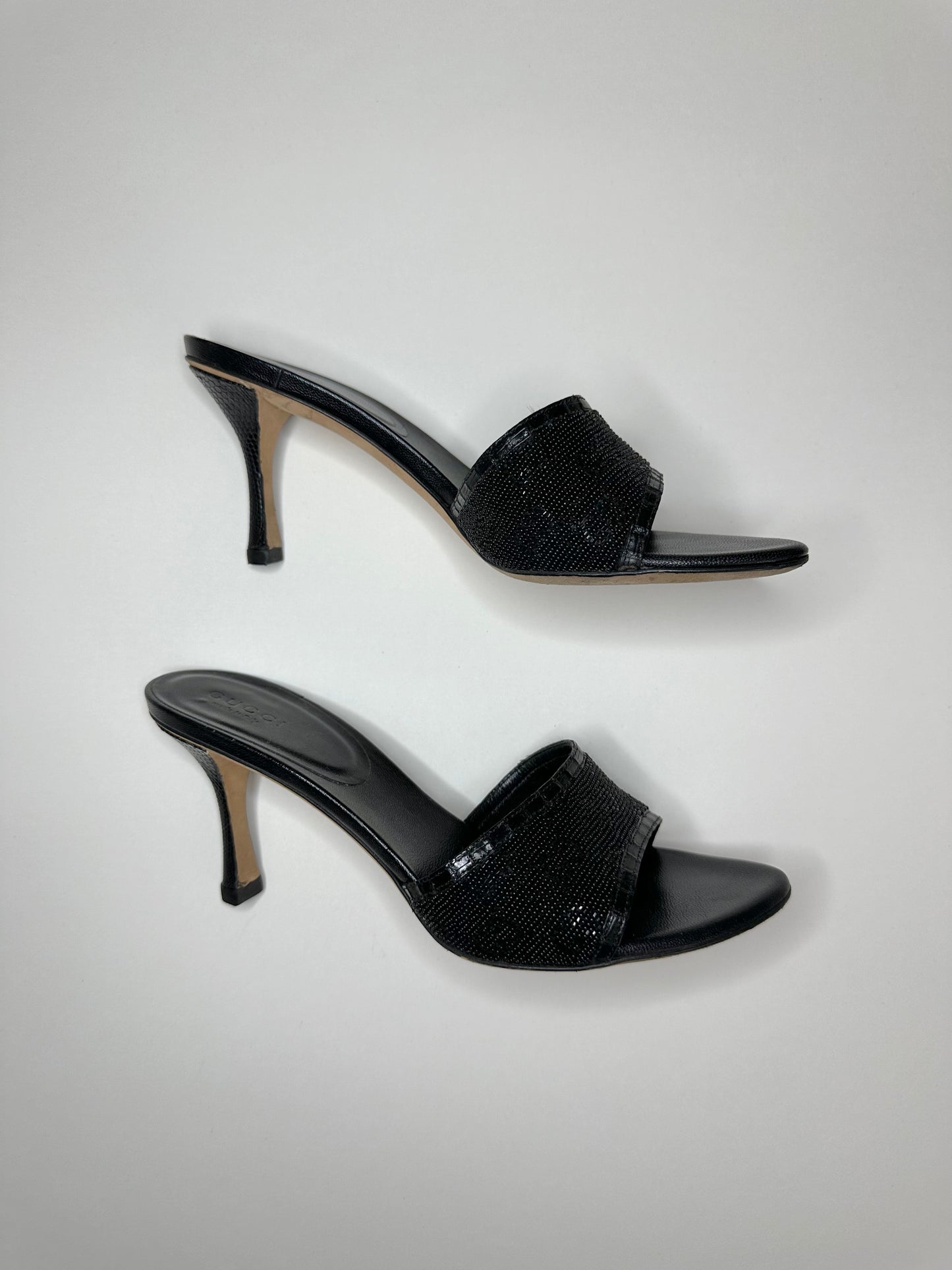 Gucci Black Beaded Monogram Sandals 35
