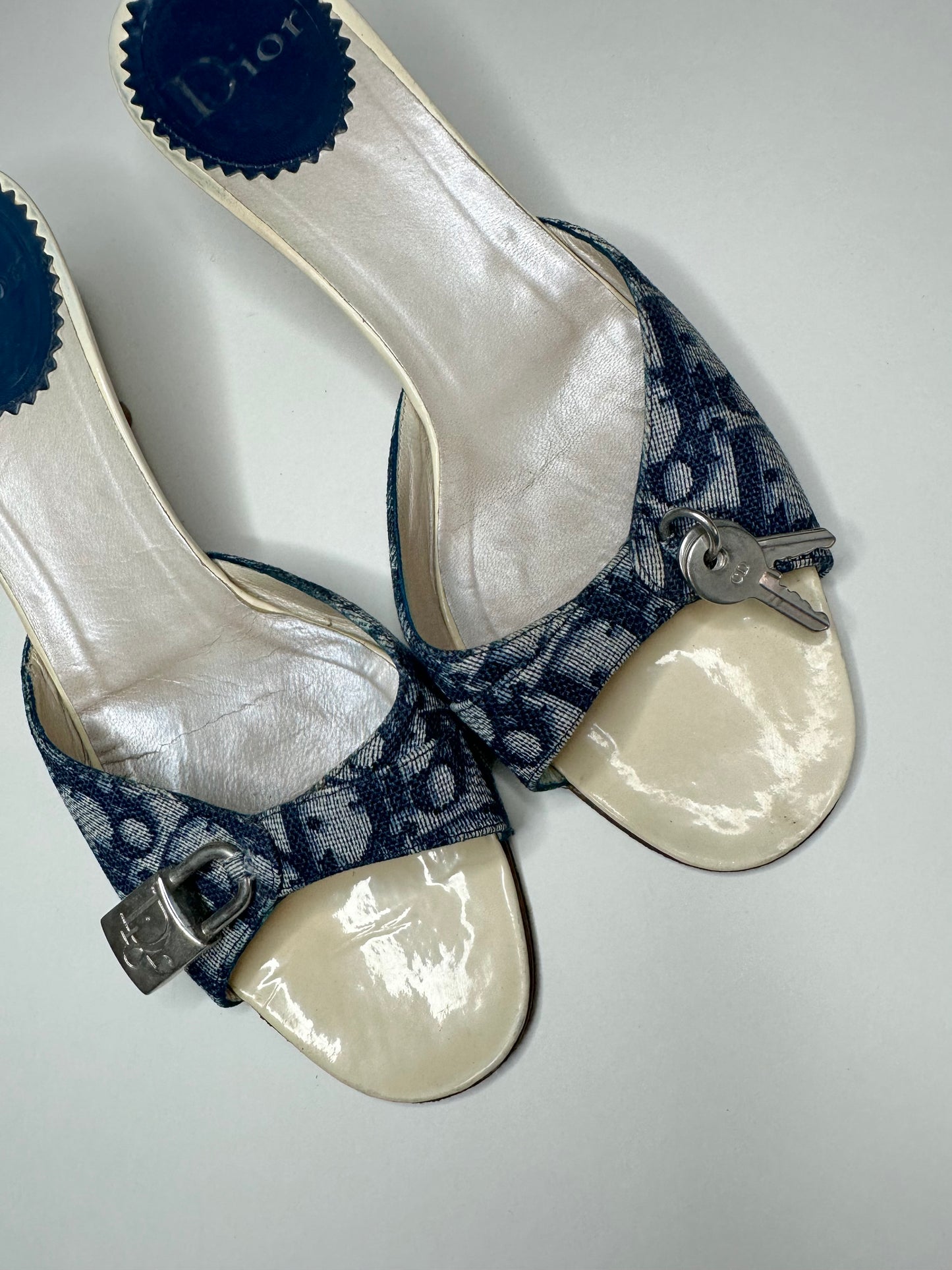 Dior Blue Trotter Lock/Key Sandals 37