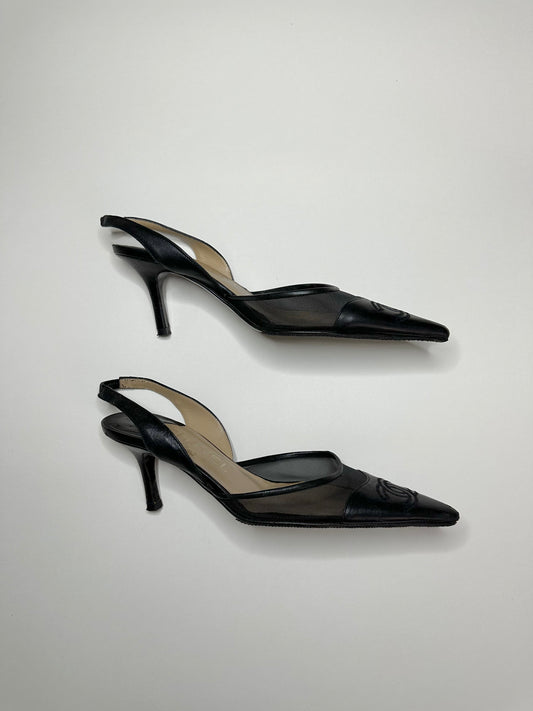 Chanel Black Mesh Slingbacks 36.5