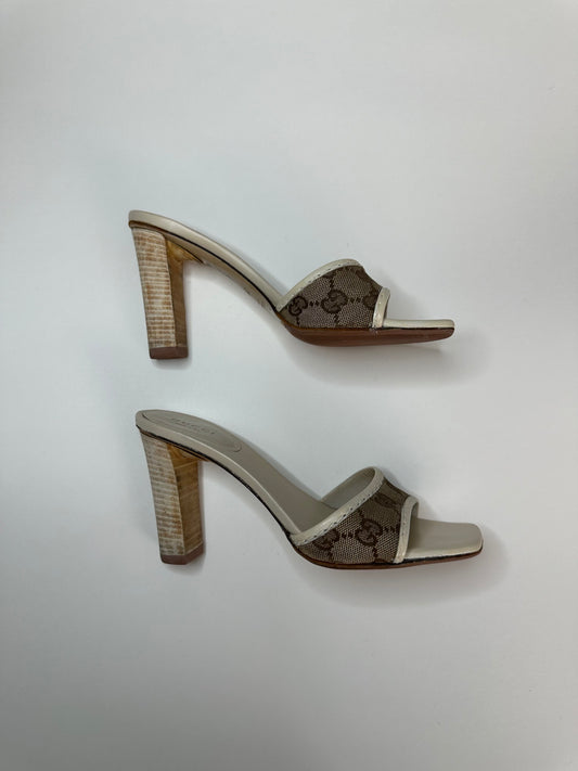 Gucci Cream Monogram Block Heels 35