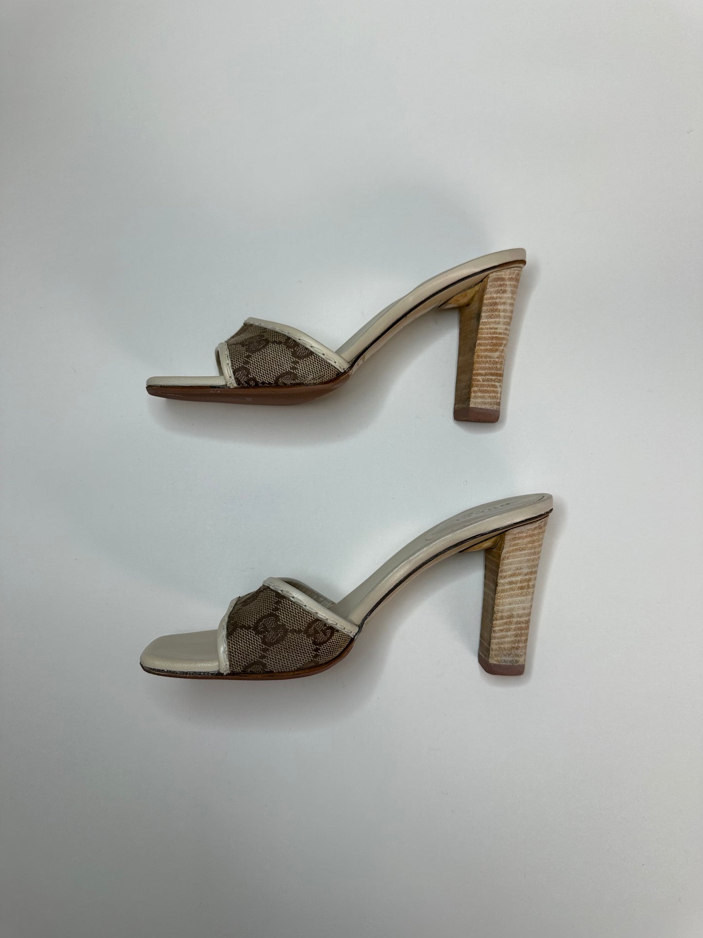Gucci Cream Monogram Block Heels 35