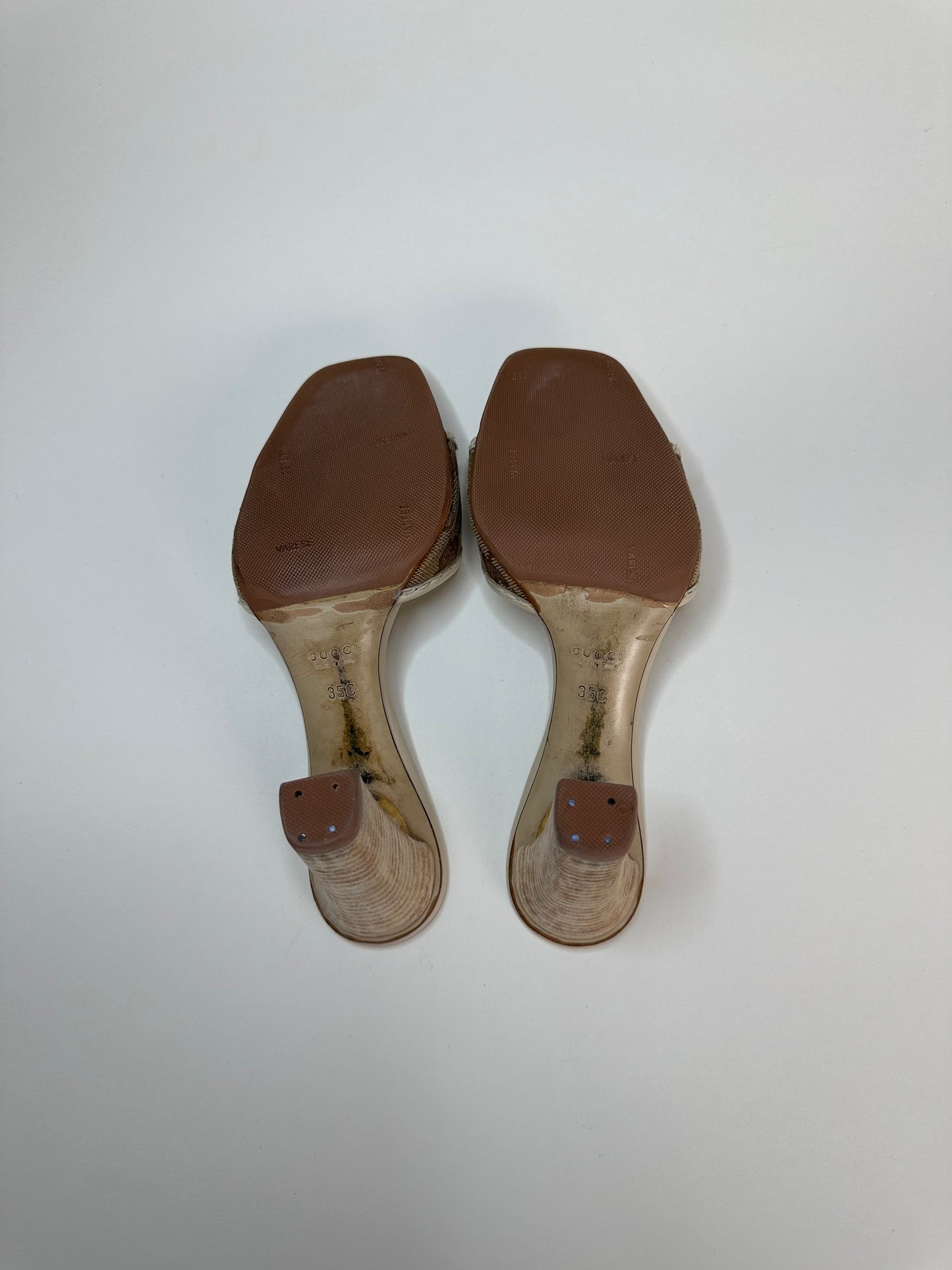 Gucci Cream Monogram Block Heels 35