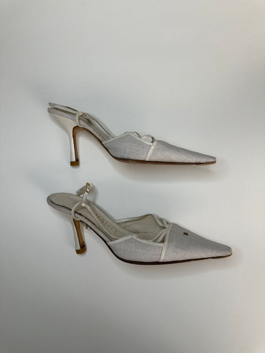 Chanel Cream Woven Slingbacks 38.5