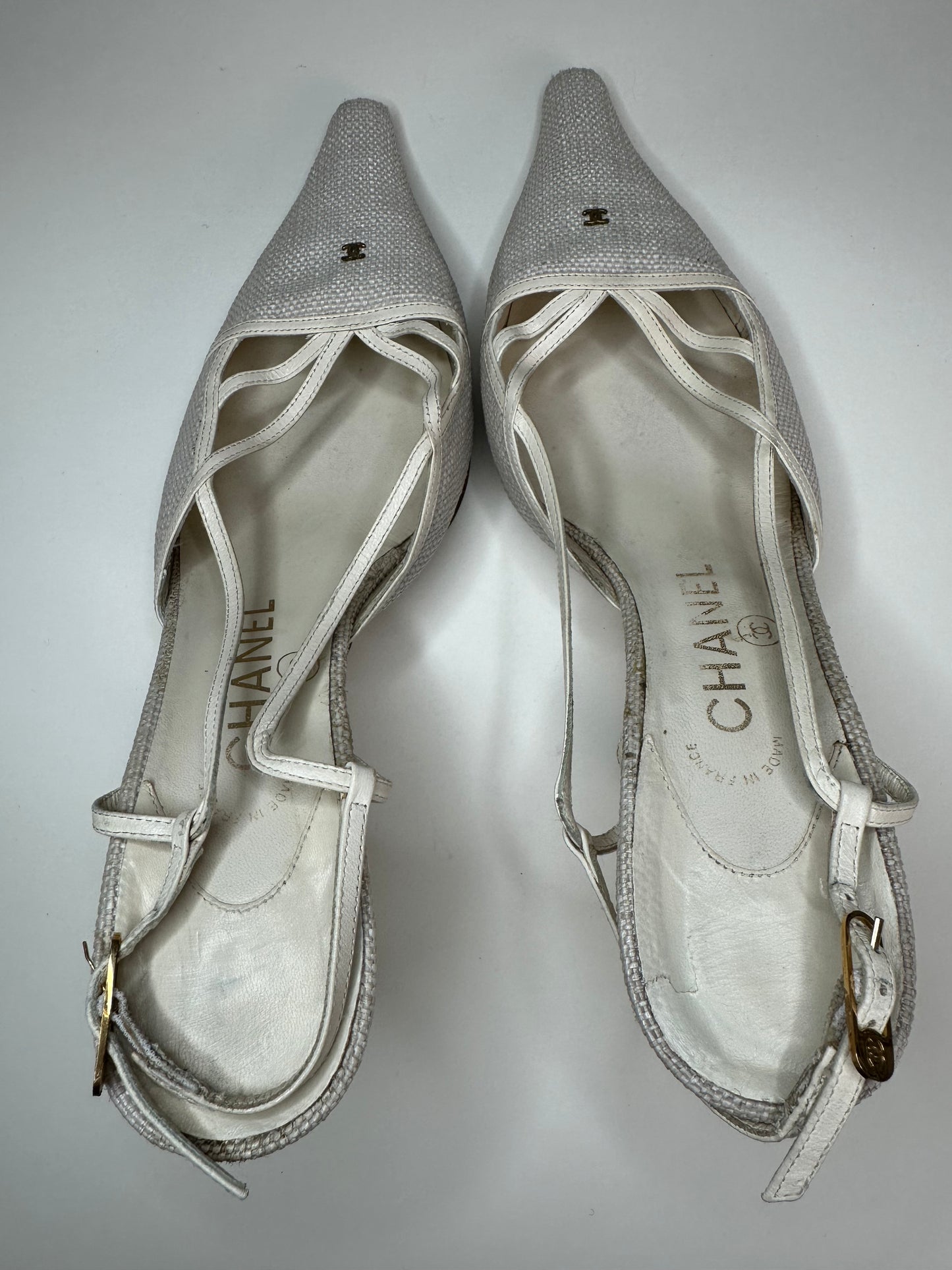 Chanel Cream Woven Slingbacks 38.5