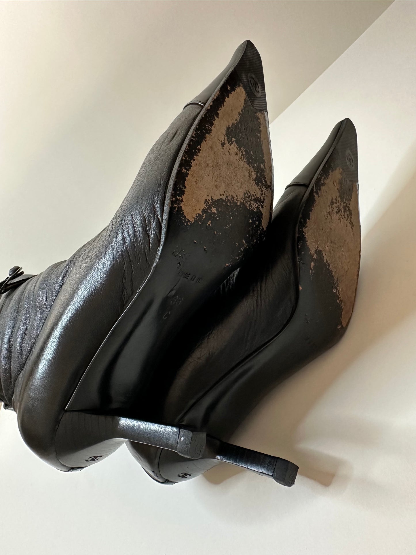 Chanel Black Belted Boots 36