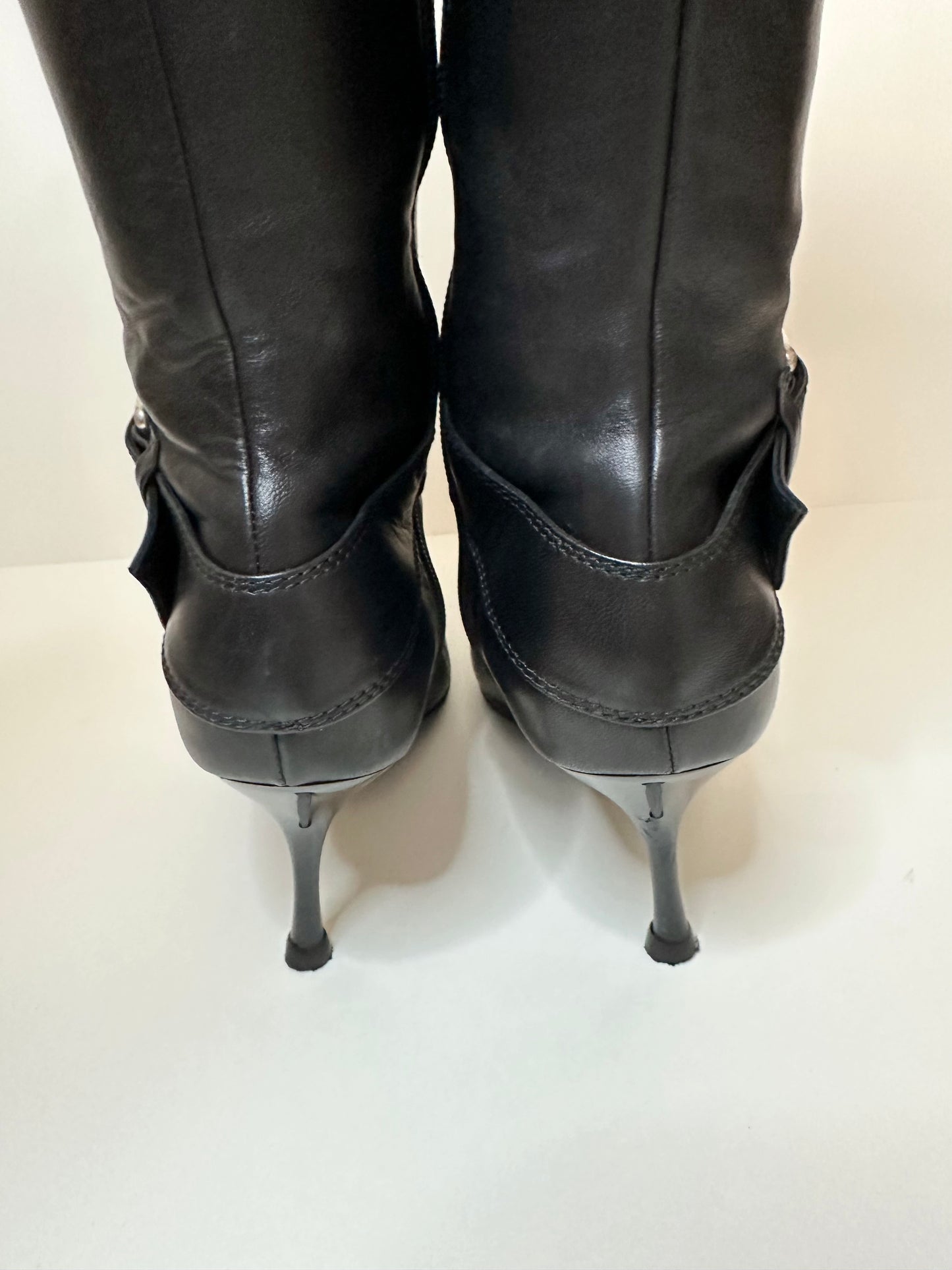 Escada Black Leather Boots 37.5