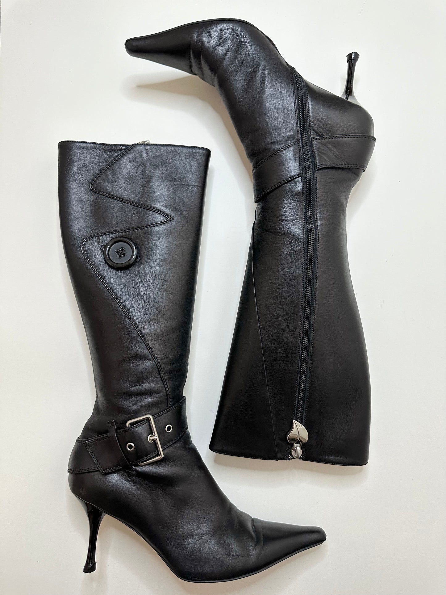 Escada Black Leather Boots 37.5