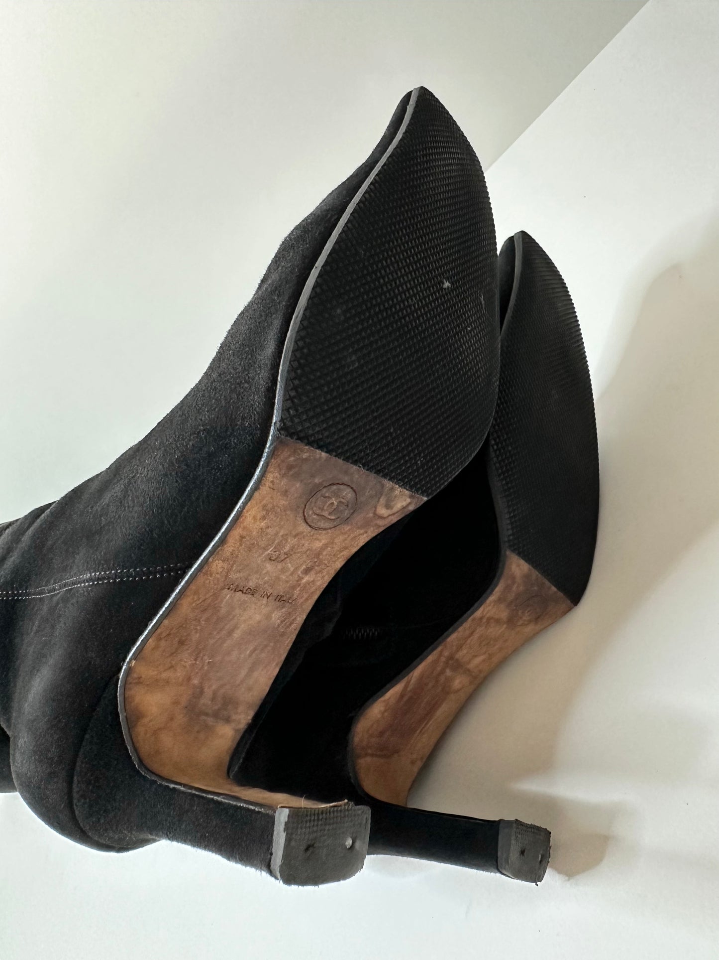 Chanel Black Suede Logo Boots 37