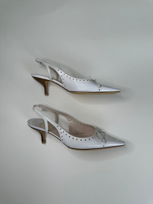 Chanel White CC Slingbacks 36
