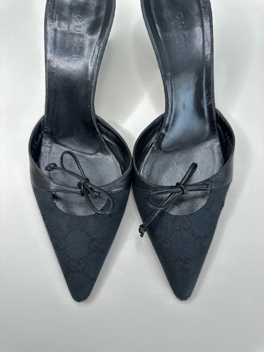 Gucci Black Monogram Mules 34