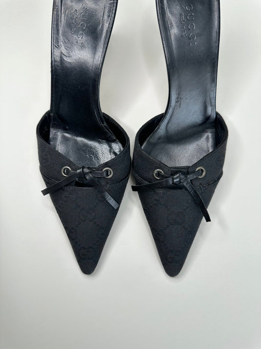 Gucci Black Monogram Mules 35.5