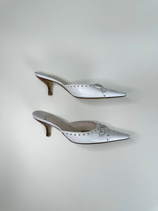 Chanel White CC Mules 35
