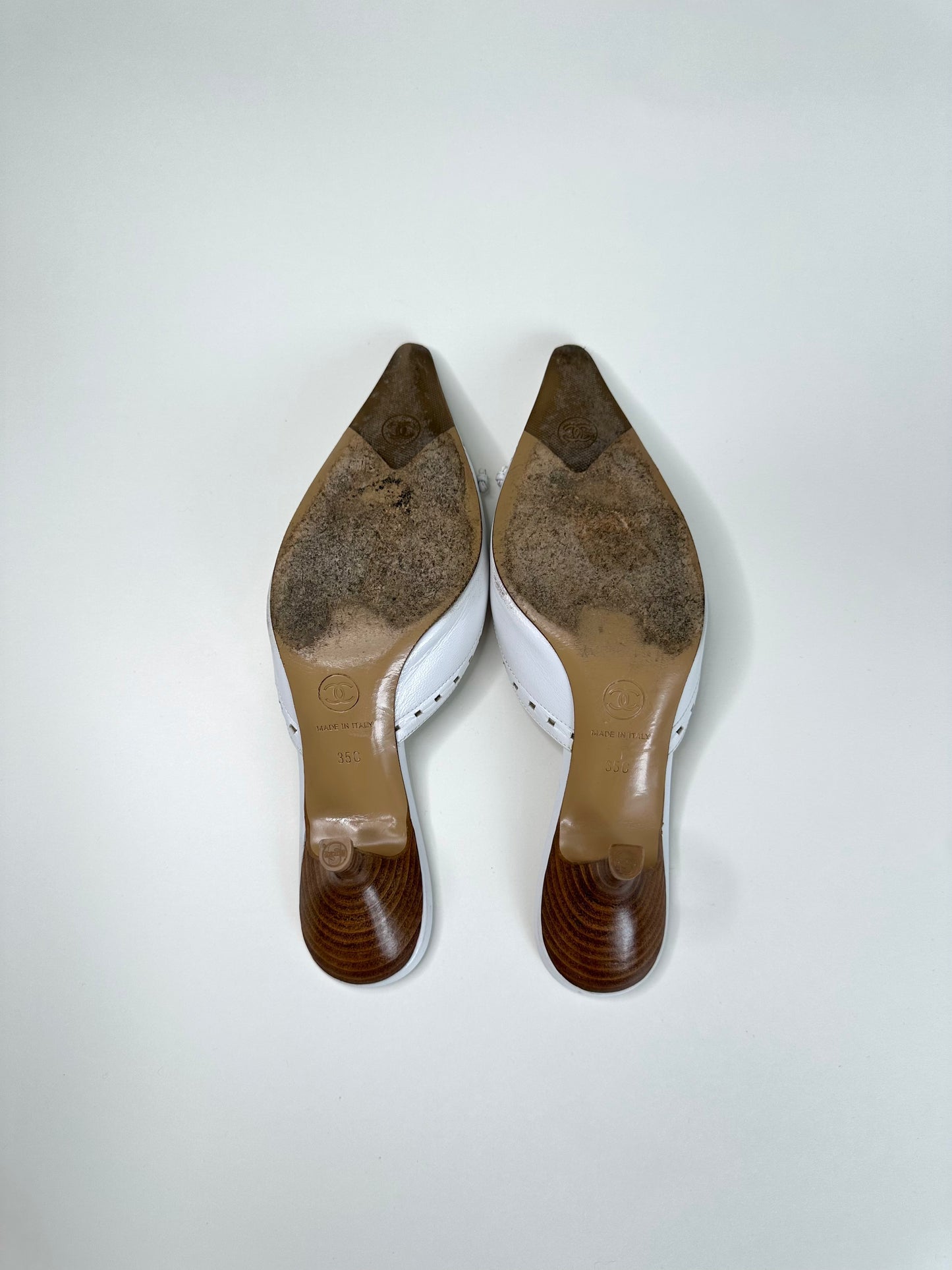 Chanel White CC Mules 35