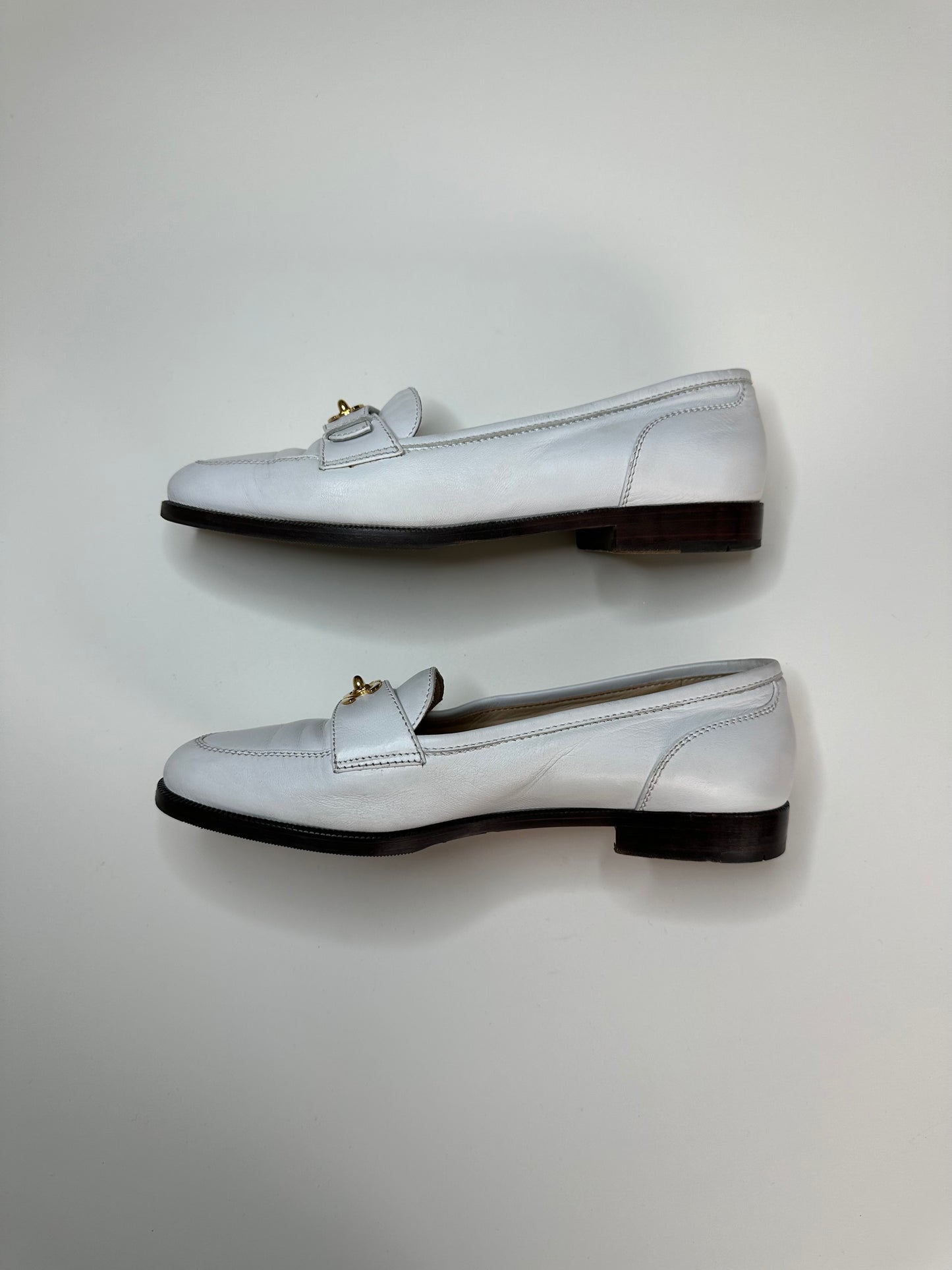 Chanel White Turnlock Loafers 37