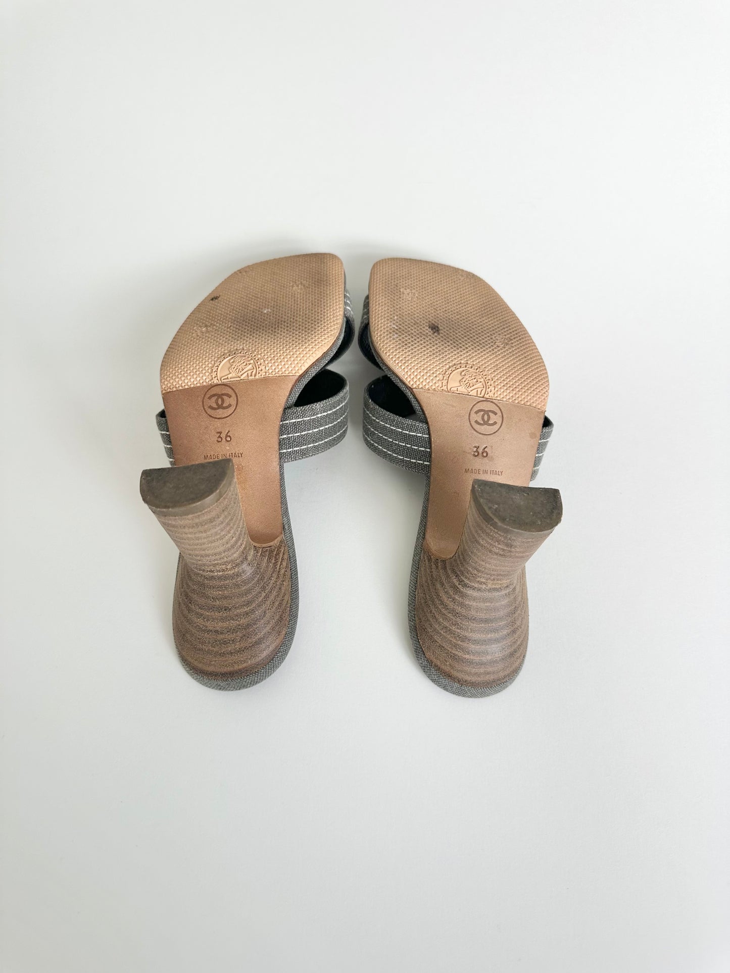 Chanel Denim Logo Sandals 36