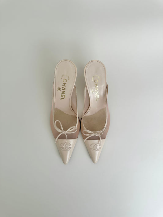 Chanel Light Pink Mesh Bow Mules 36.5