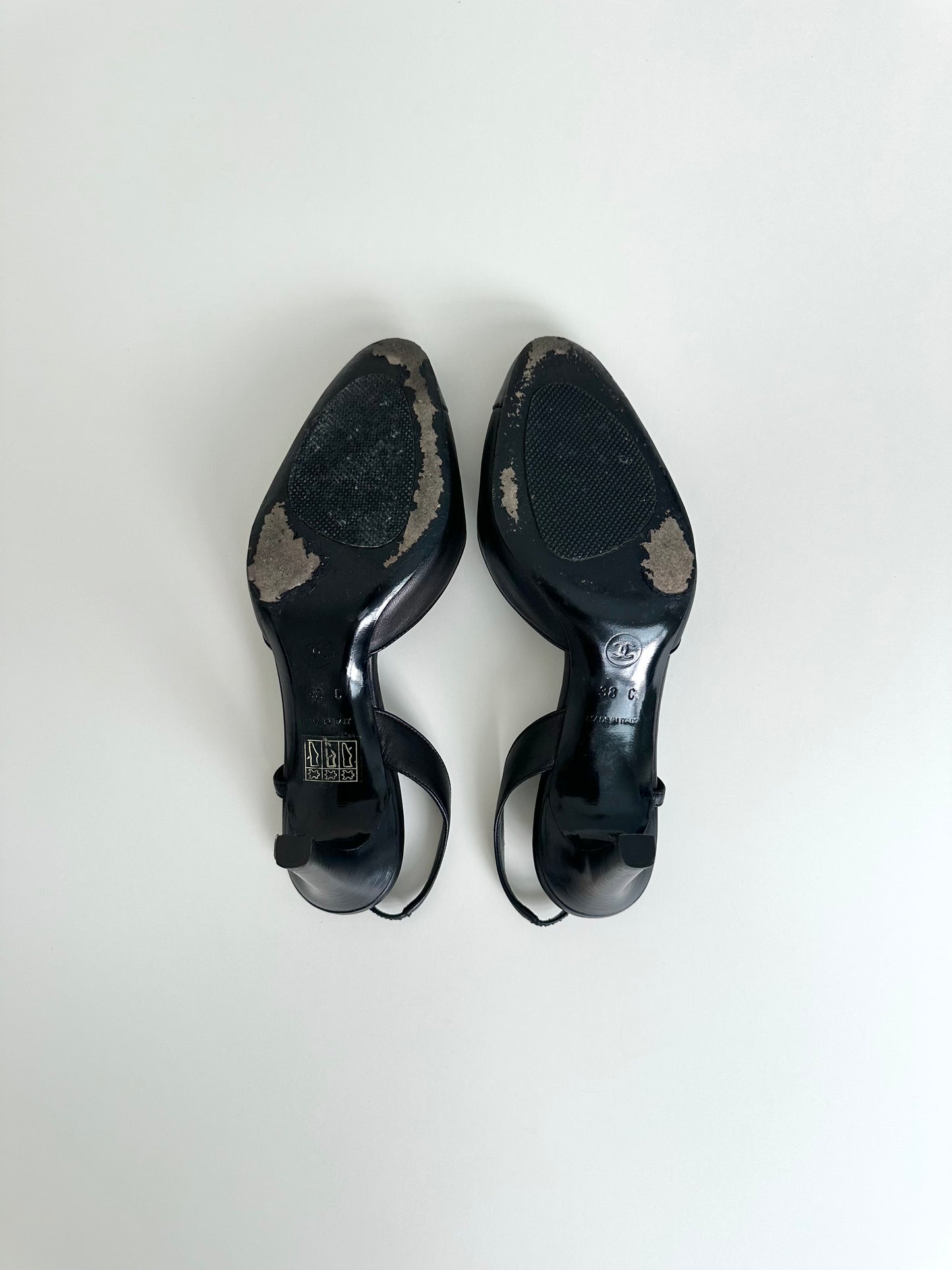 Chanel Black Leather Logo Slingbacks 38