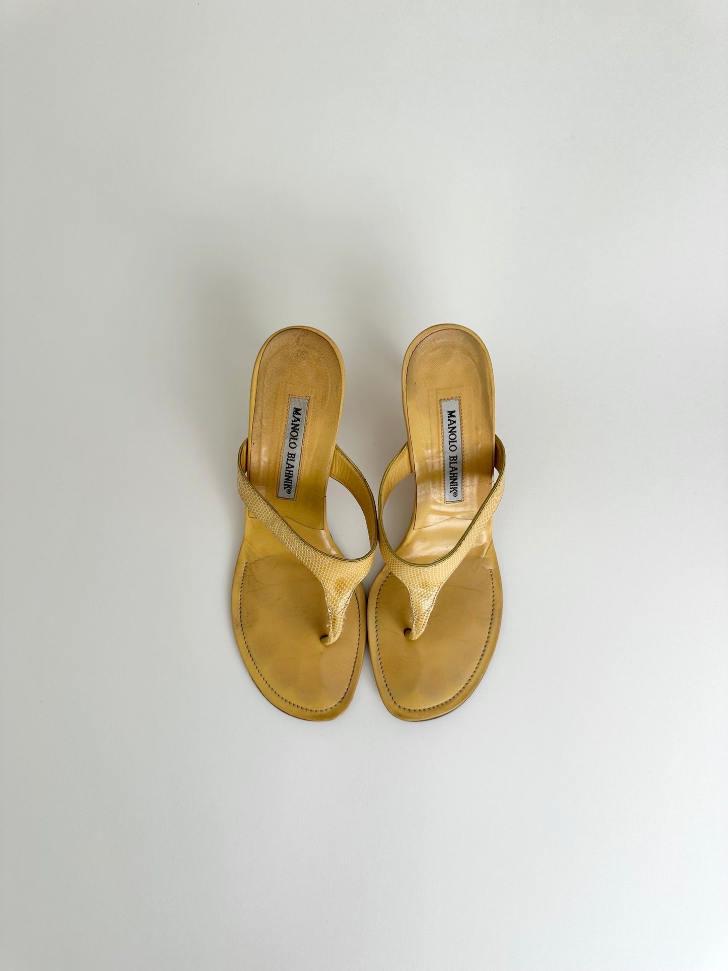 Manolo Blahnik Yellow Lizard Thongs 37