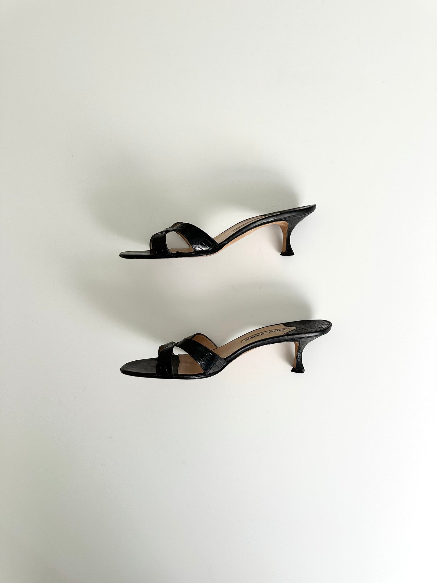 Manolo Blahnik Black Croc Callamu Mules 40.5