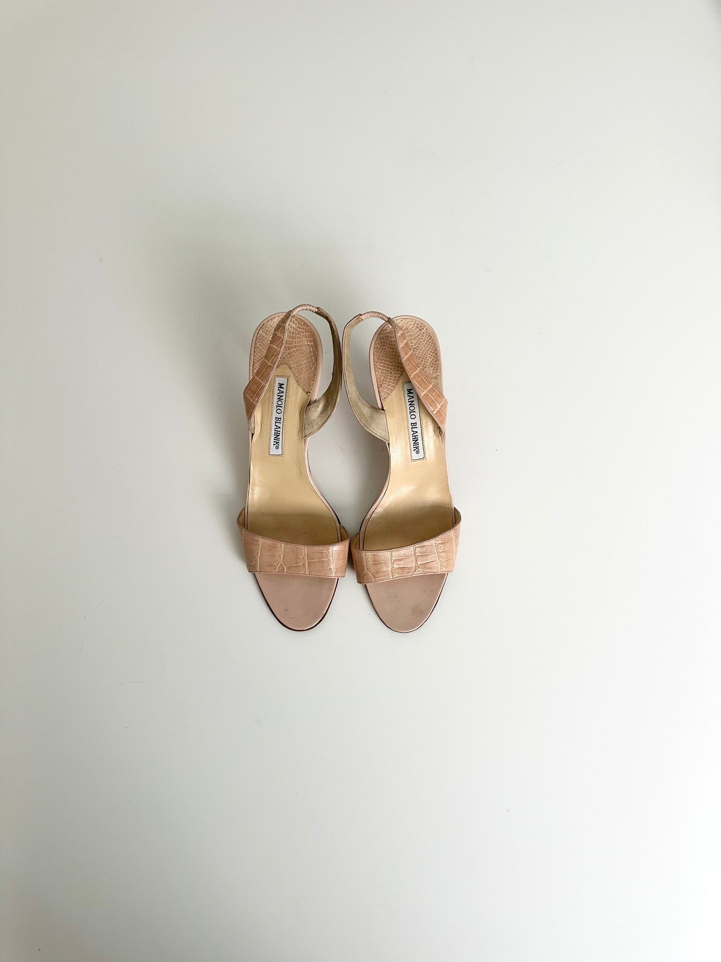 Manolo Blahnik Light Pink Croc Slingback 39.5