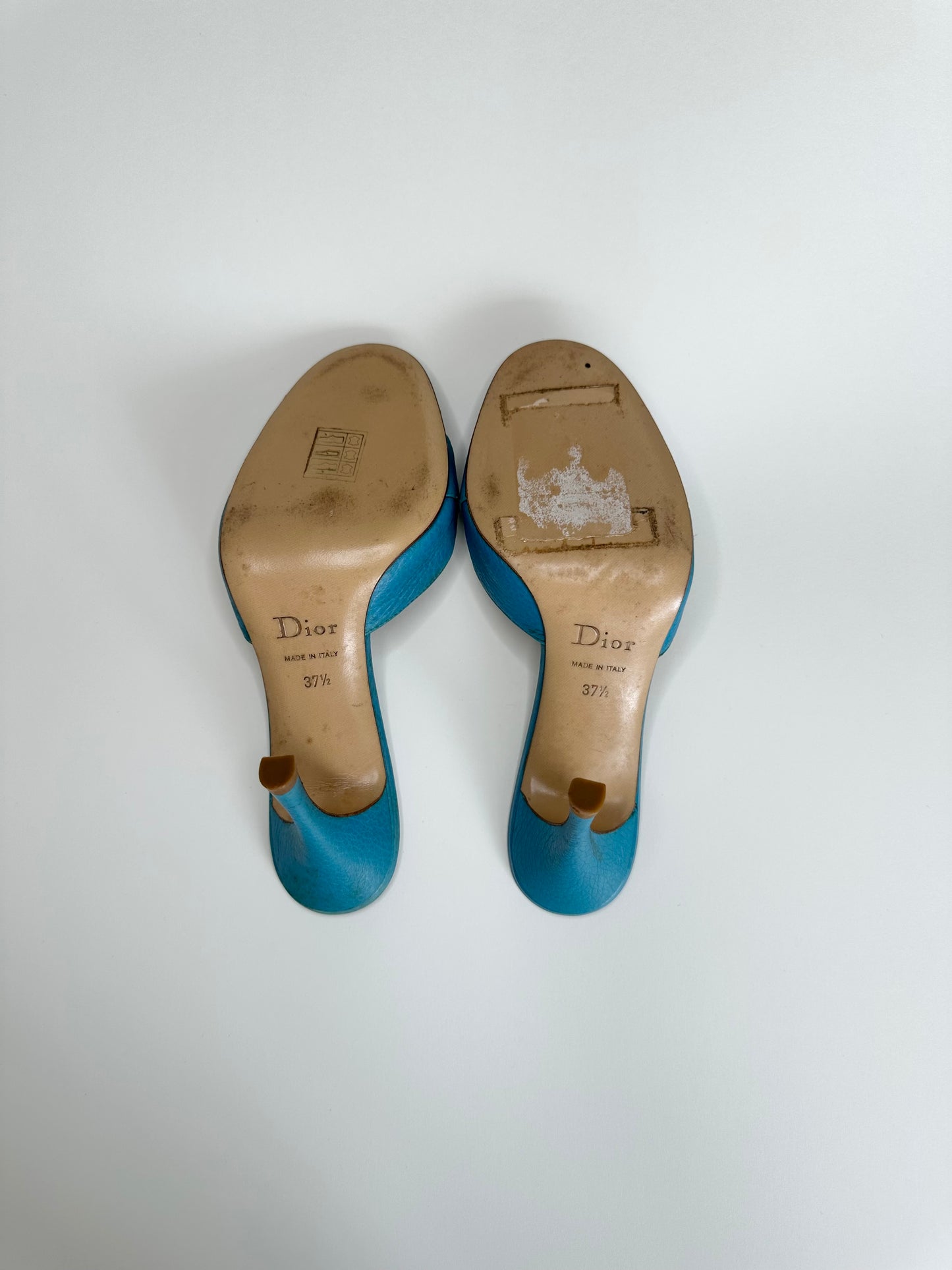 Dior Blue Embroidered Lock/Key Sandals 37.5