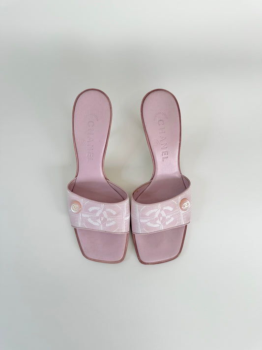 Chanel Pink Travel Ligne Logo Sandals 36