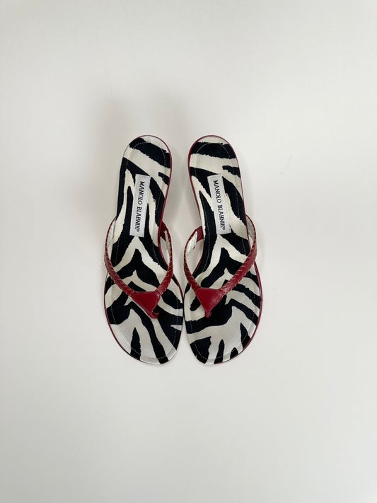 Manolo Blahnik Zebra Thong Sandals 37.5