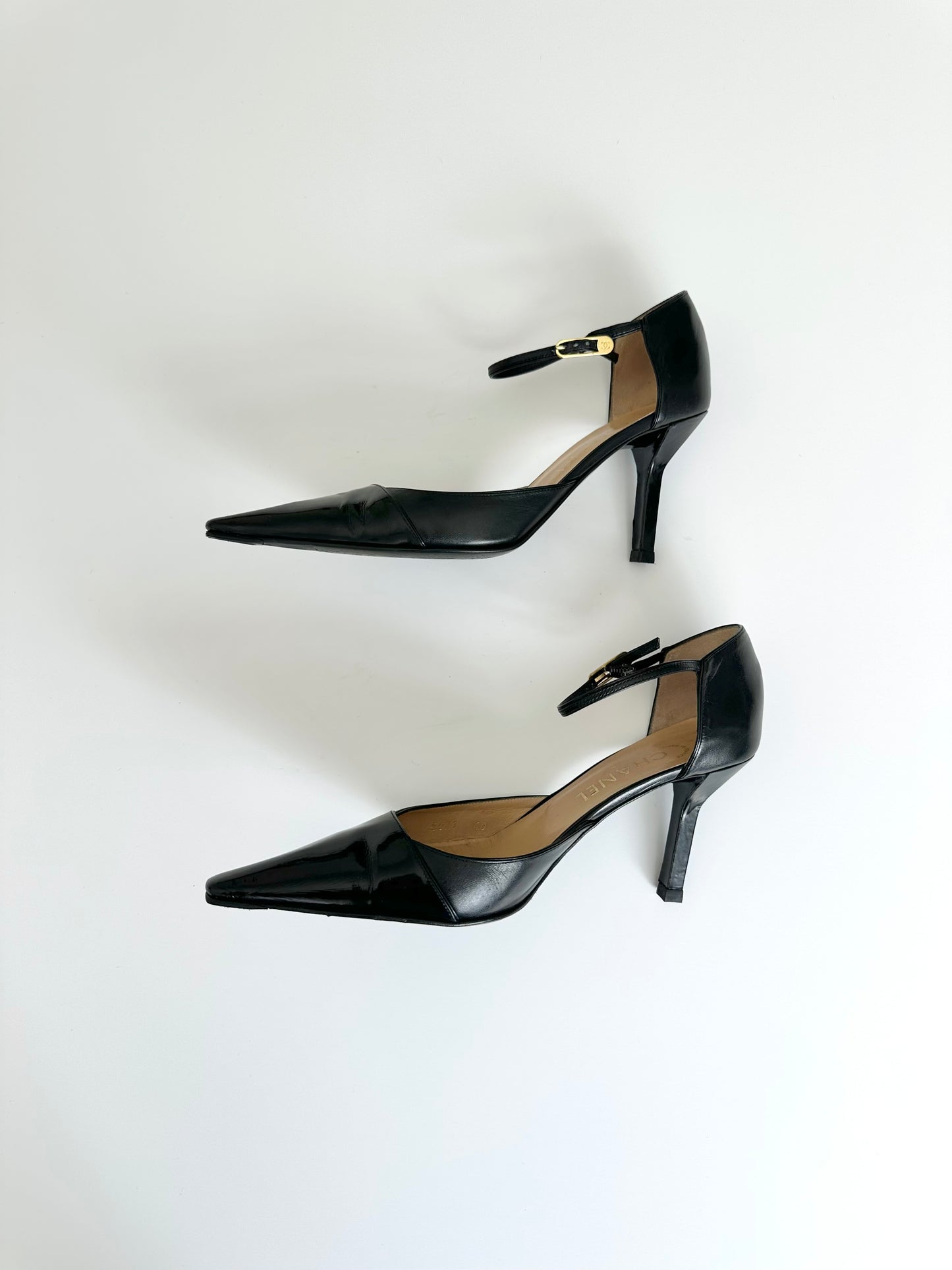 Chanel Black Ankle Strap Heels 40