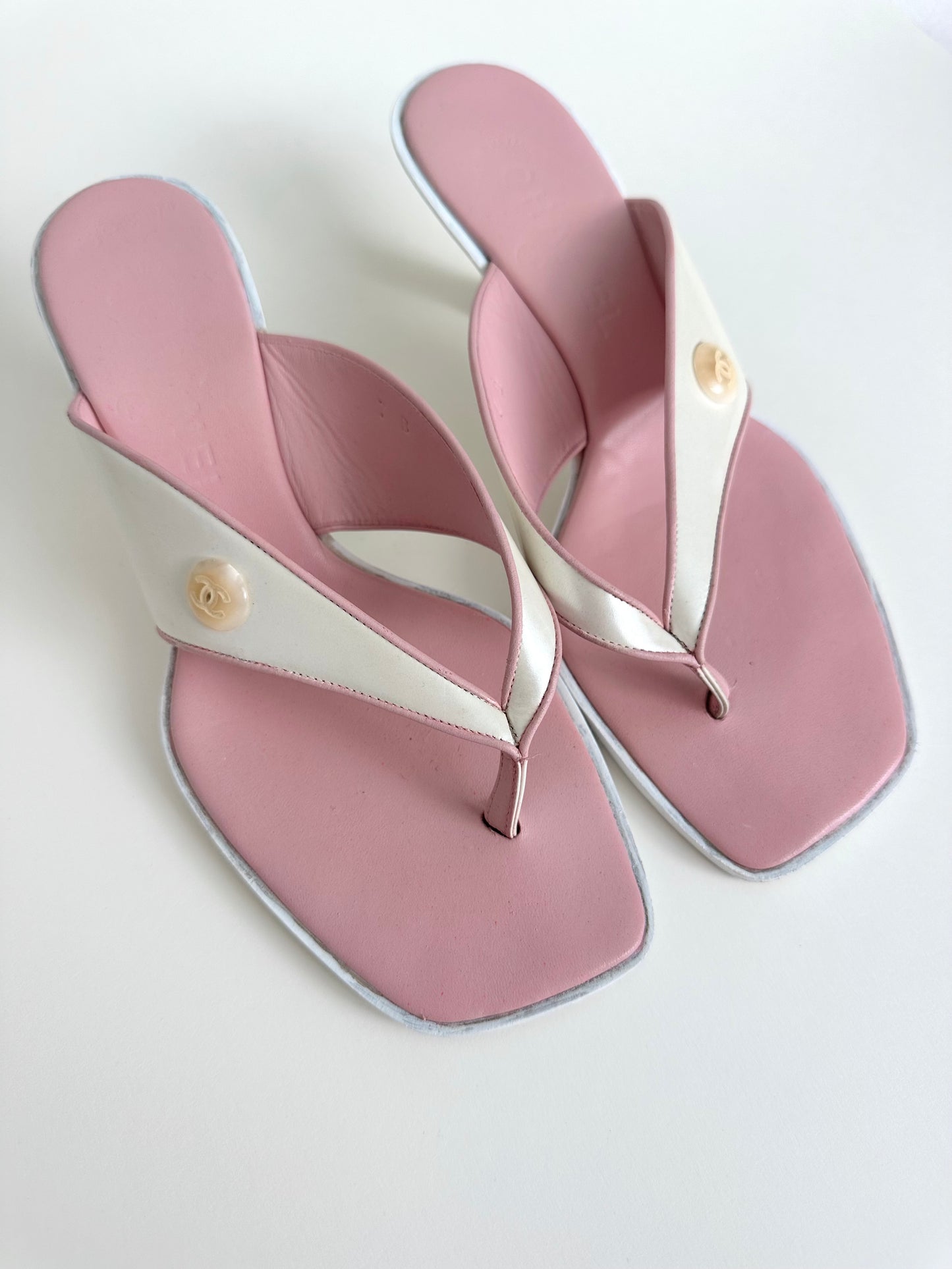 Chanel Pink Thong Sandal Heels 37