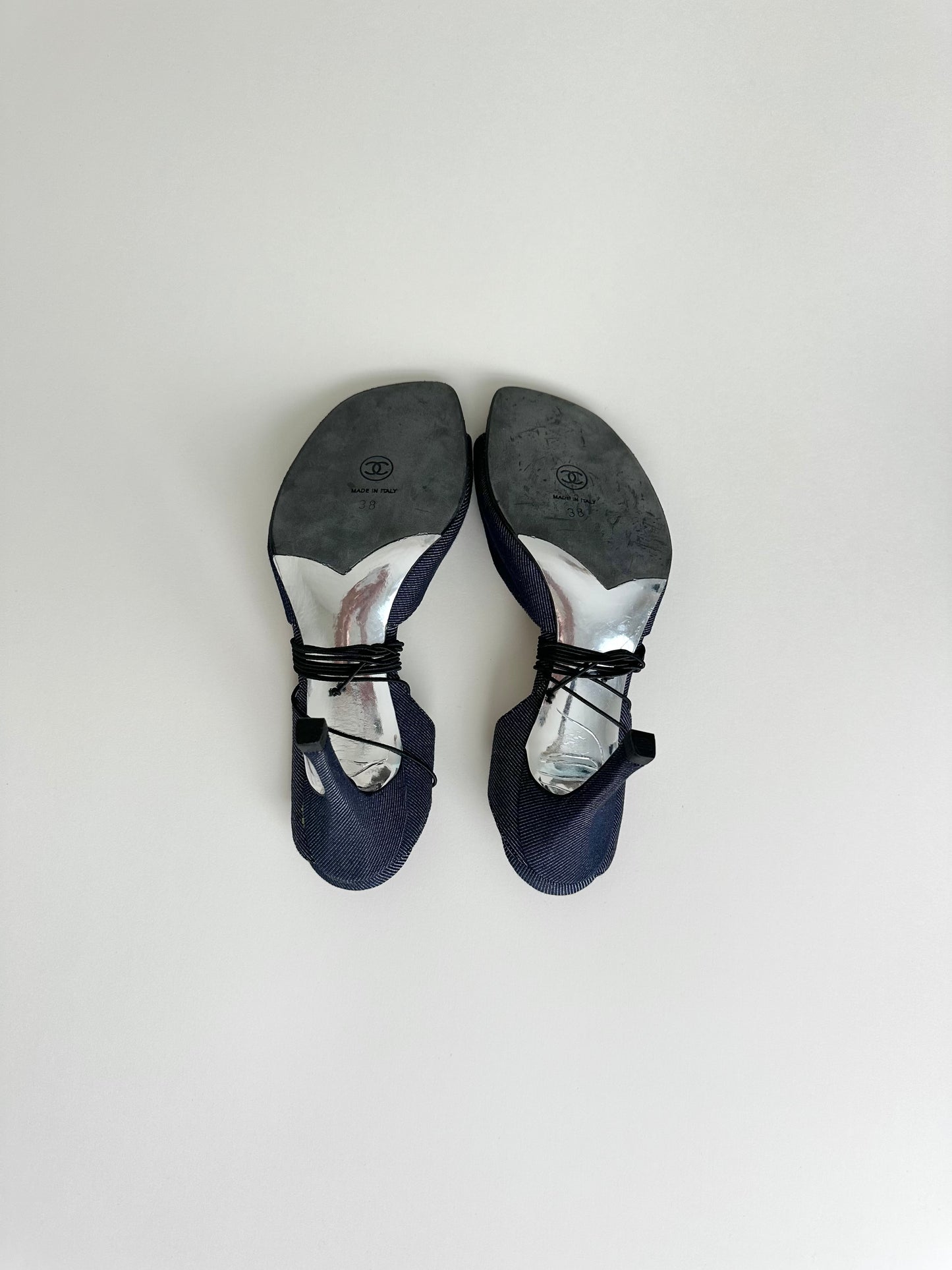 Chanel Denim Tie Up Sandals 38