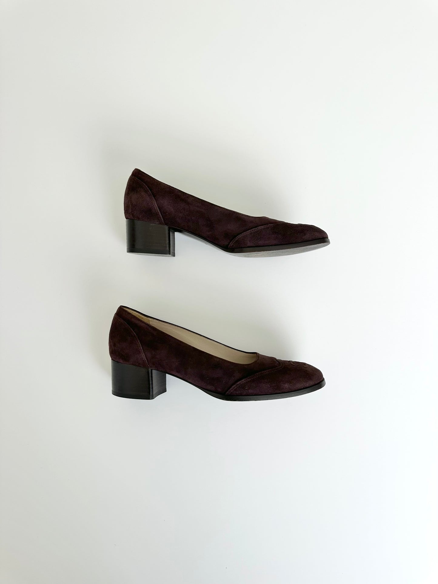 Chanel Brown Suede Logo Pumps 35.5