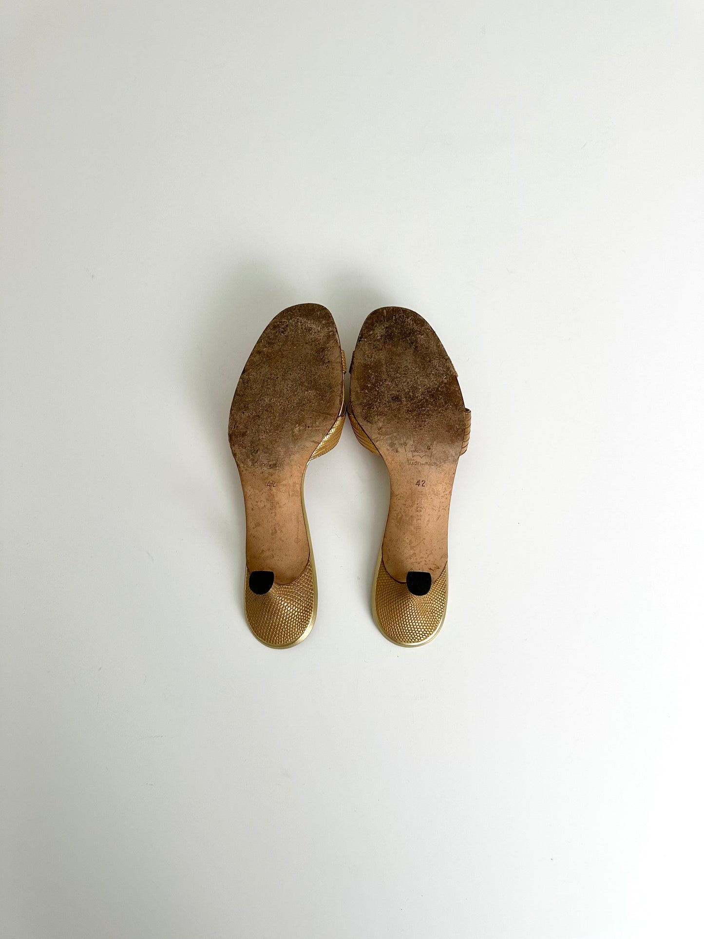 Manolo Blahnik Gold Lizard Callamu Mules 42
