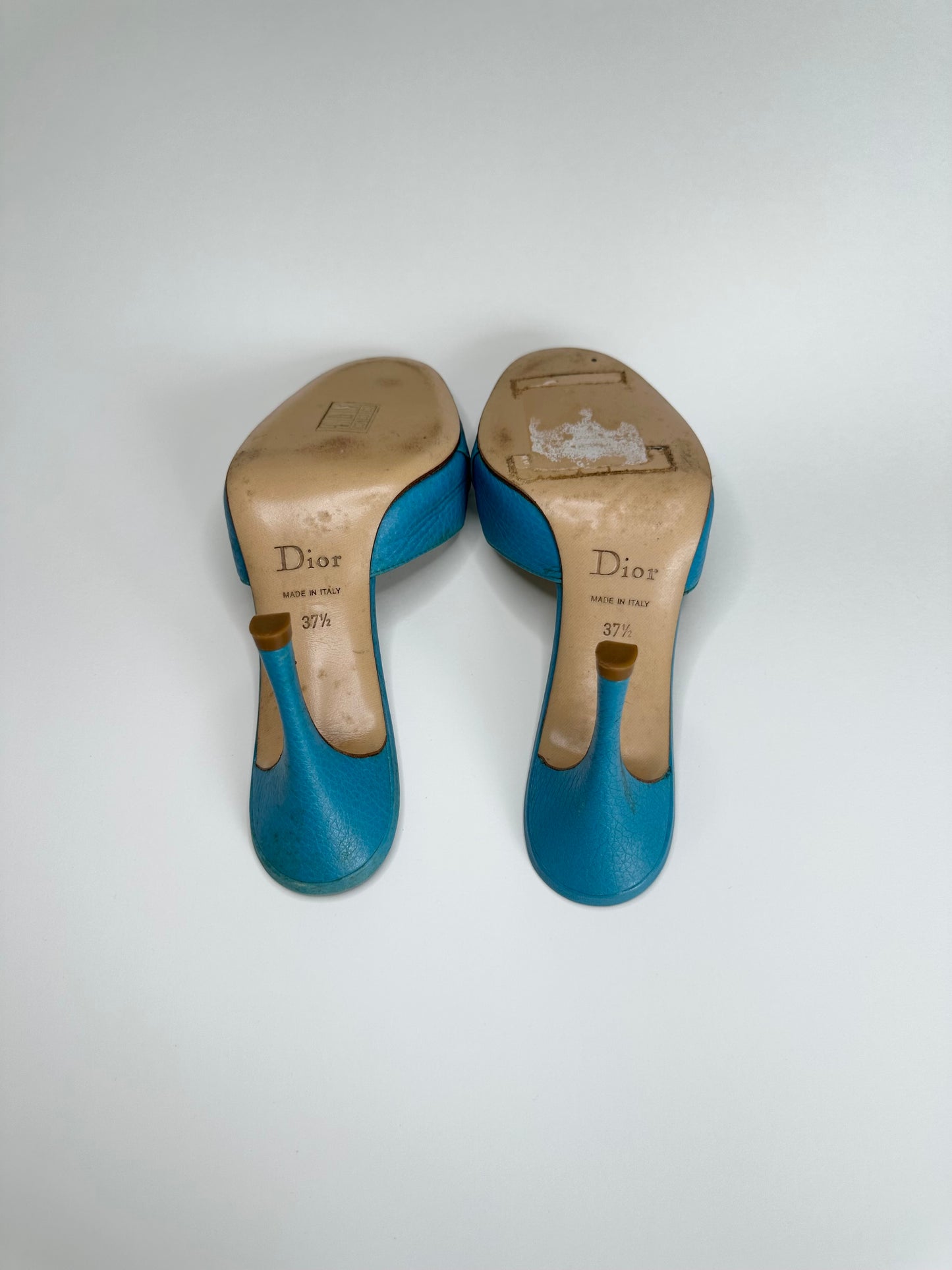 Dior Blue Embroidered Lock/Key Sandals 37.5