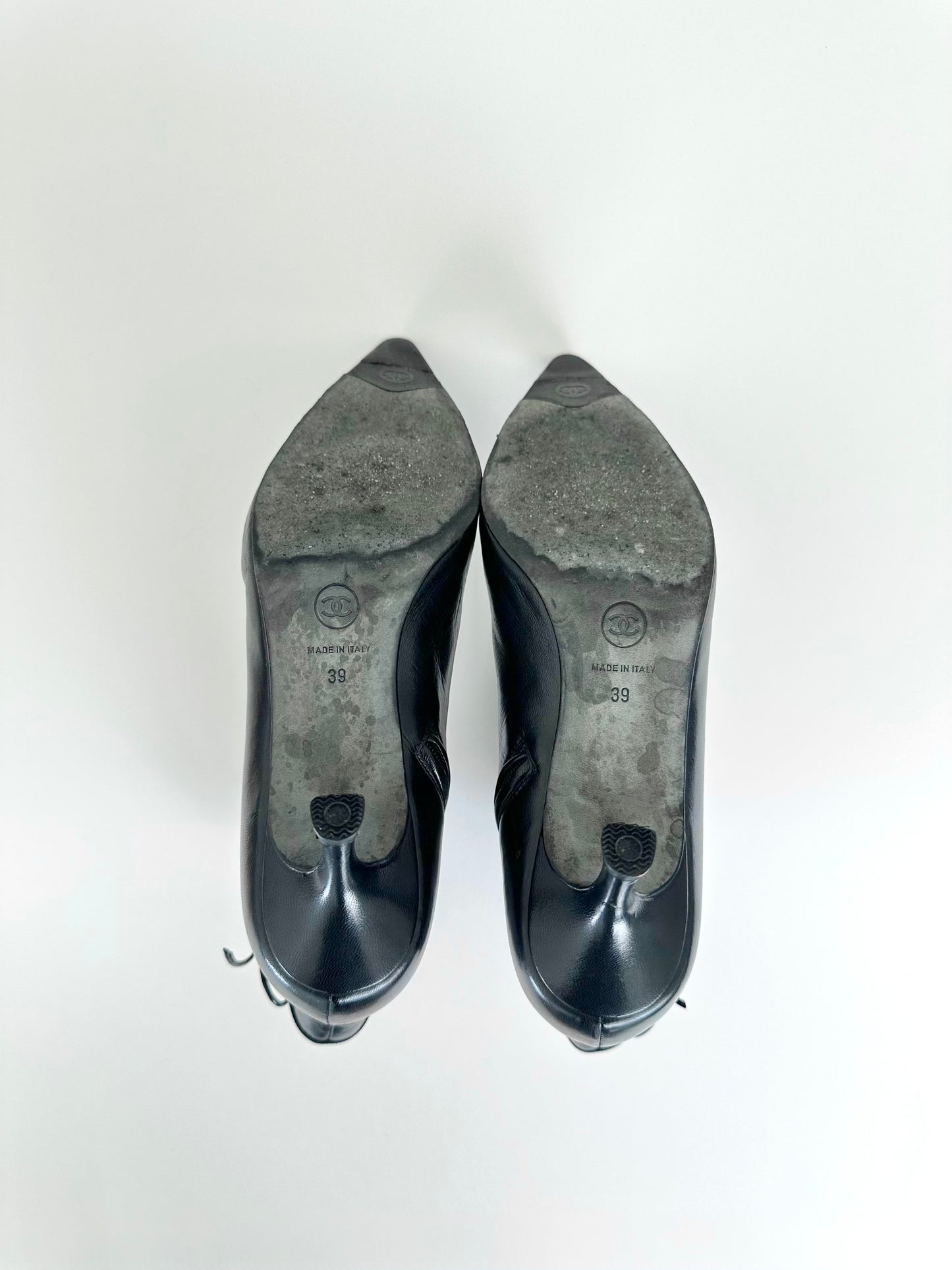 Chanel Black Leather Logo Ankle Boots 39