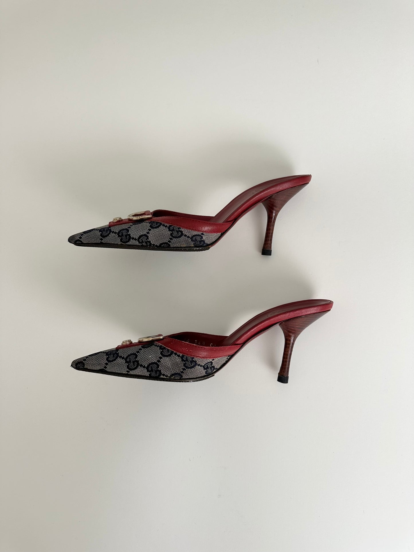 Gucci Red Monogram Mules 34.5