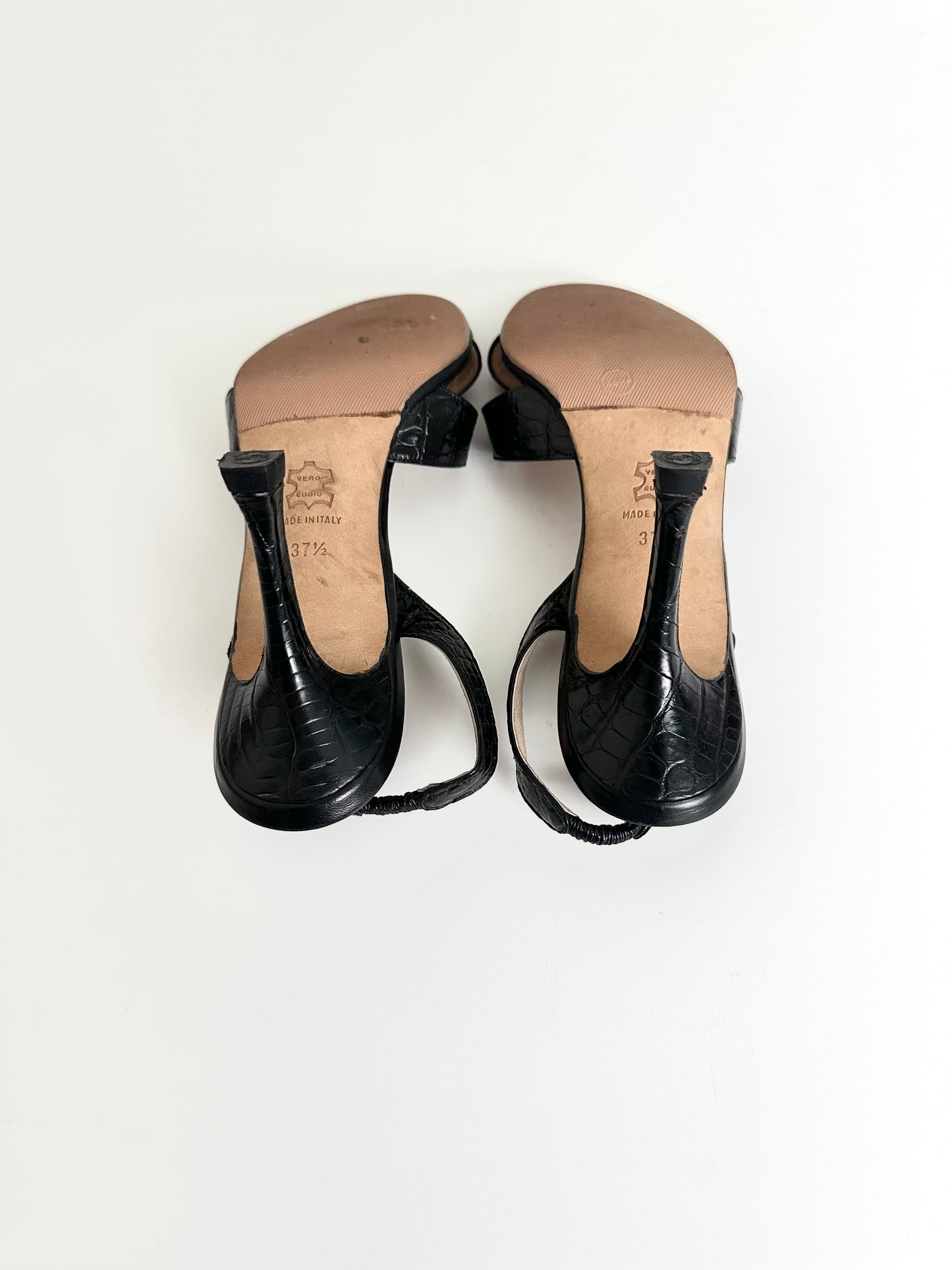 Manolo Blahnik Black Croc Callasli Slingback 37.5