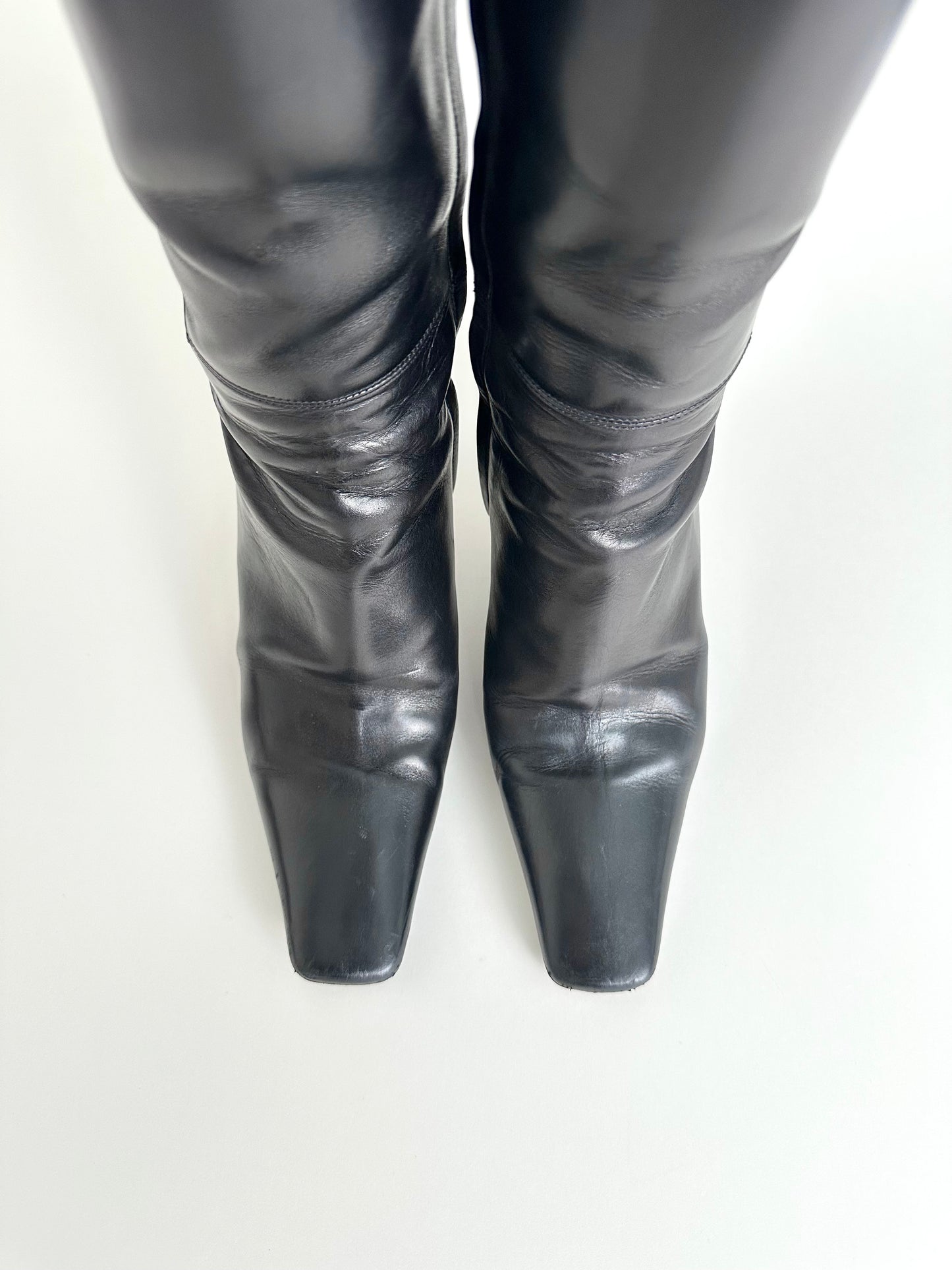 Chanel Black Leather Logo Boots 35.5