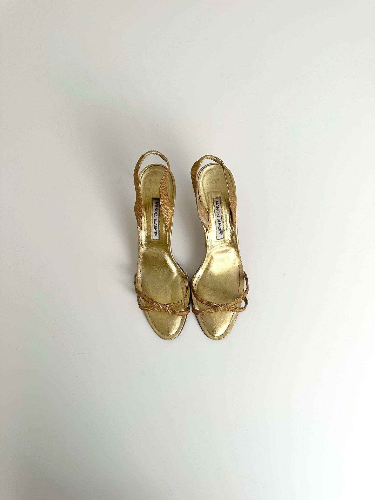 Manolo Blahnik Gold Lizard Callasli Slingback 42