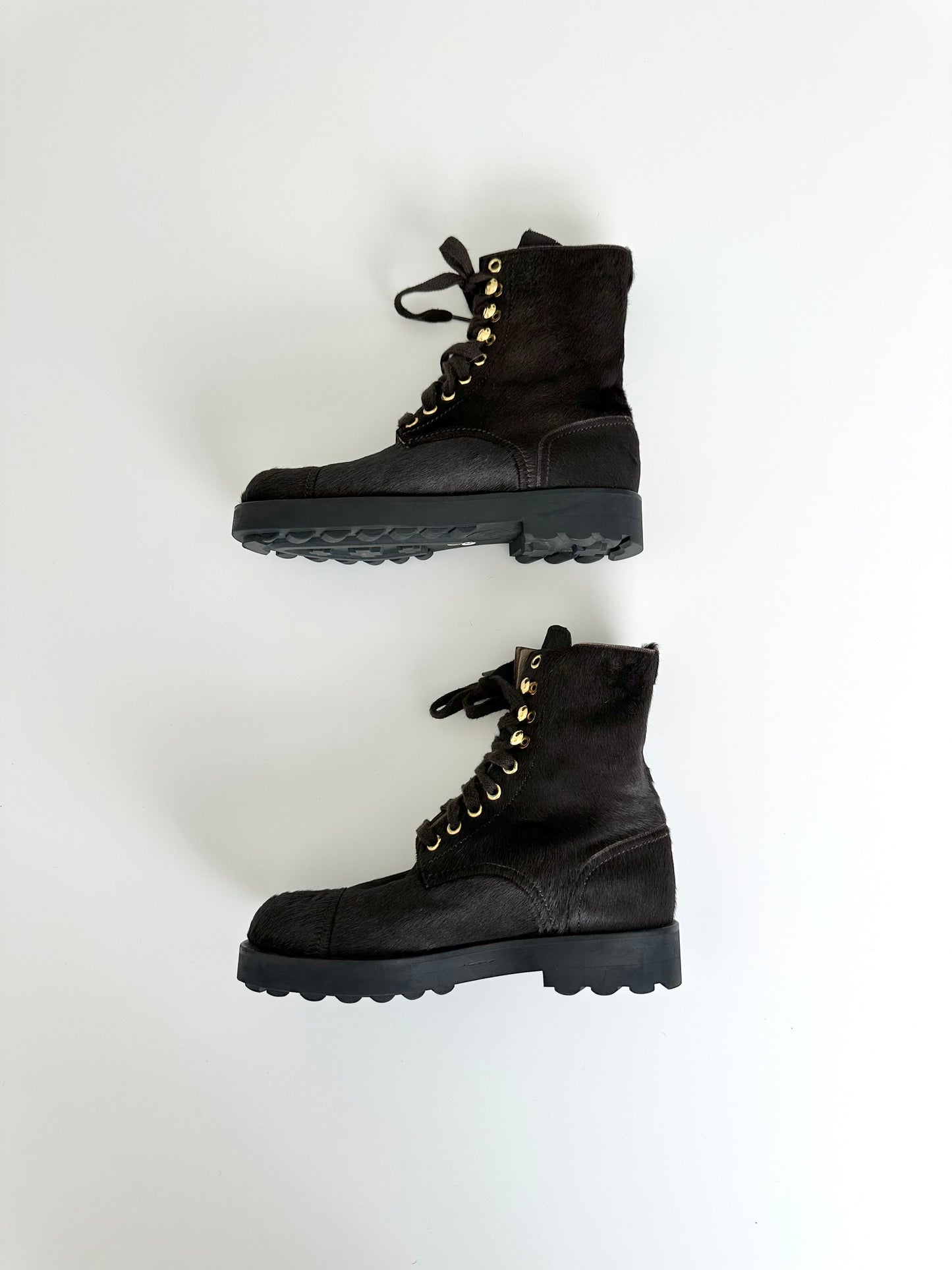 Chanel Brown Pony Hair Combat Boots 35.5