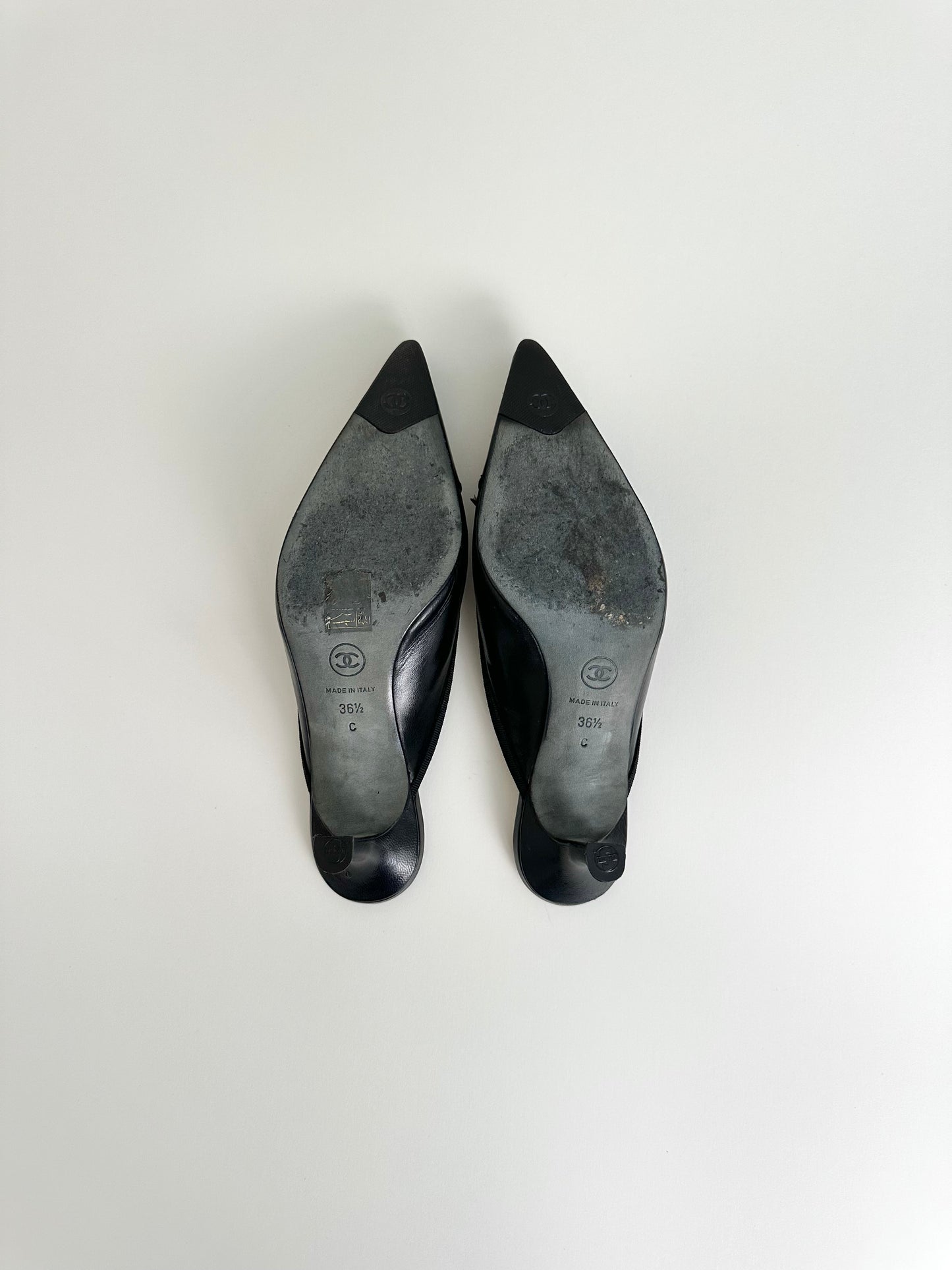 Chanel Black Leather Logo Mules 36.5