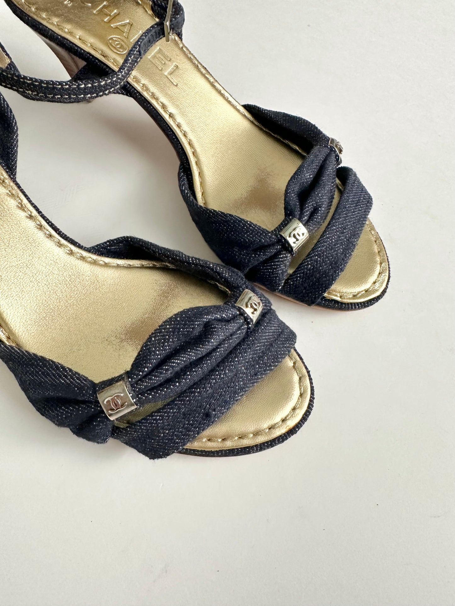 Chanel Denim Kitten Sandals 35
