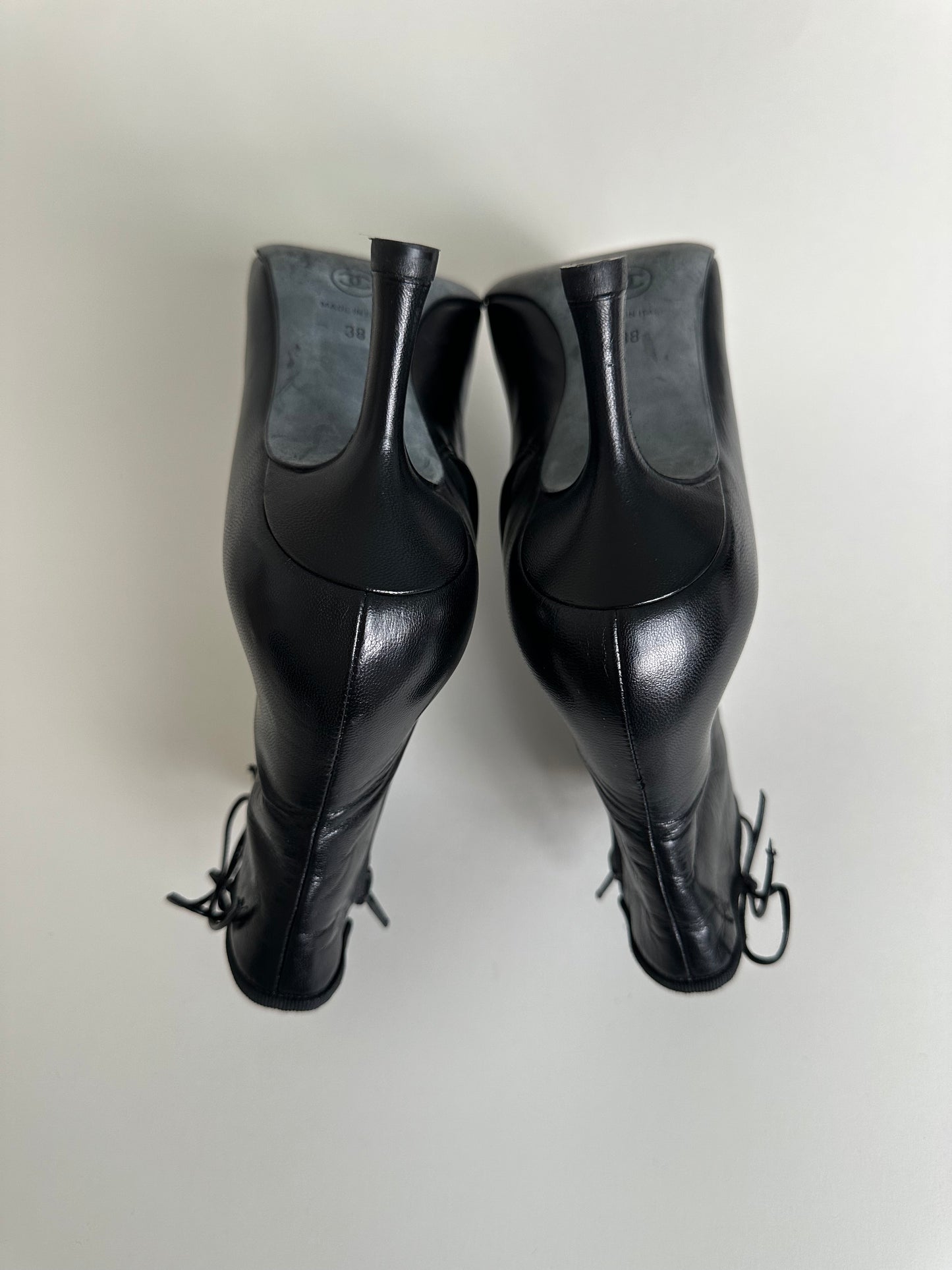 Chanel Black Logo Ankle Boots 38